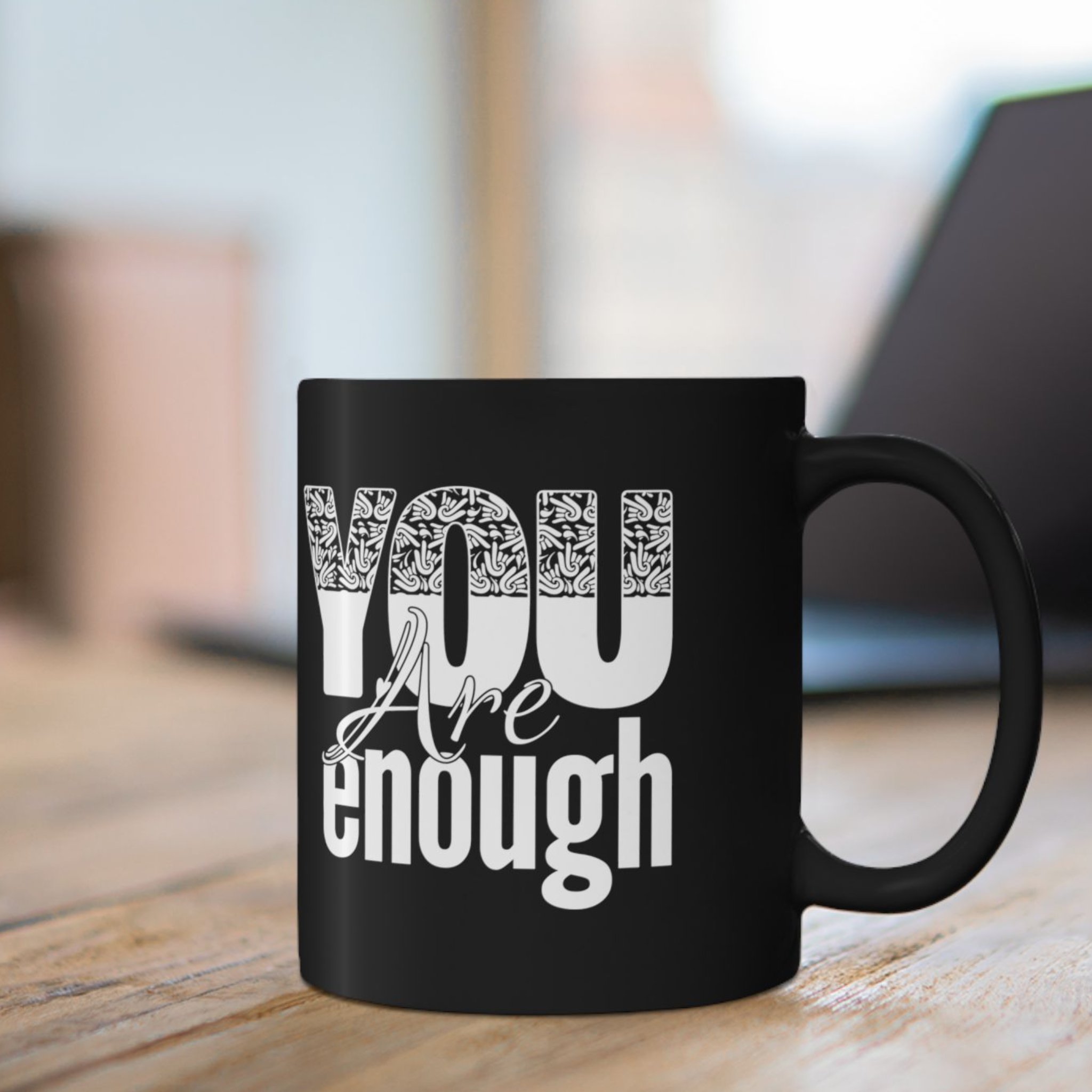 You Are Enough Black Mug — Inspirational Coffee Cup (11oz/15oz) product thumbnail image You Are Enough Black Mug — Inspirational Coffee Cup (11oz/15oz) product thumbnail image