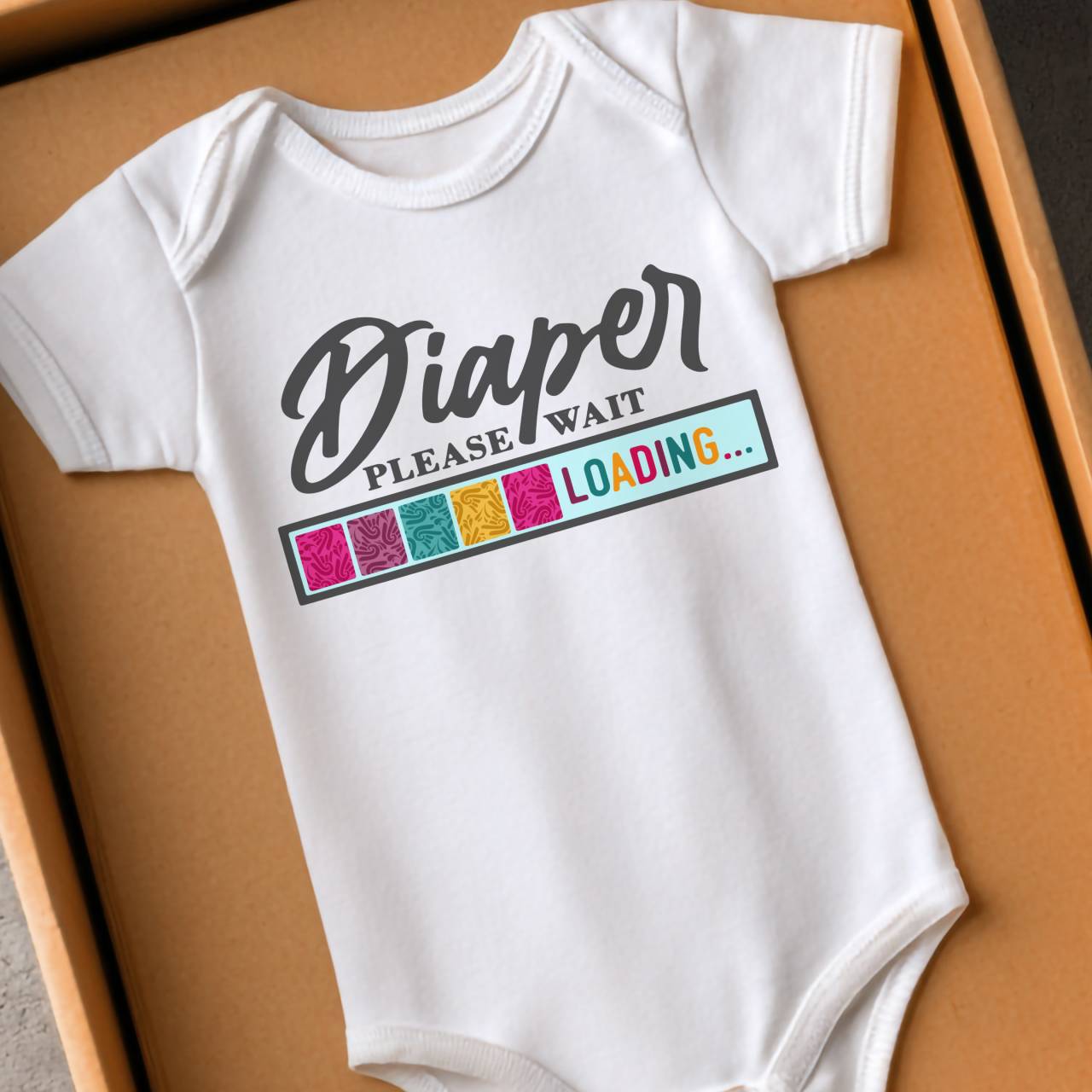 Baby Bodysuit "Diaper Please Wait... Loading" Funny Newborn Onesie