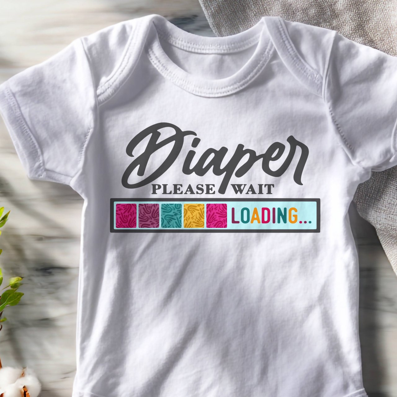 Baby Bodysuit "Diaper Please Wait... Loading" Funny Newborn Onesie product thumbnail image