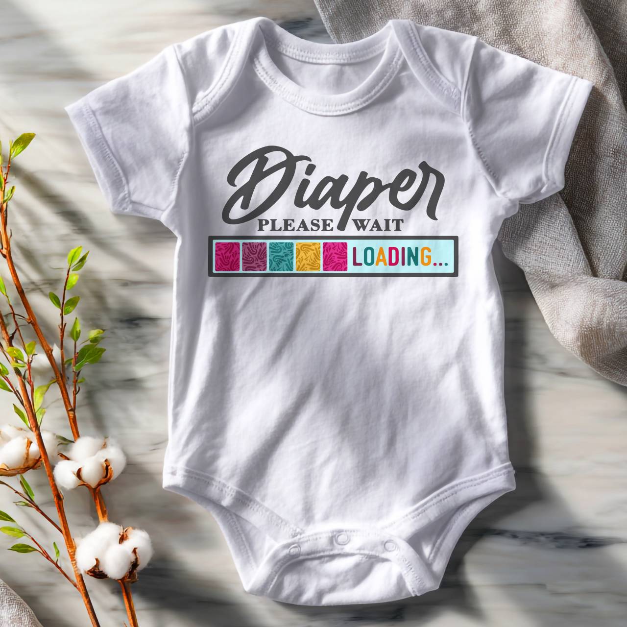 Baby Bodysuit "Diaper Please Wait... Loading" Funny Newborn Onesie product thumbnail image