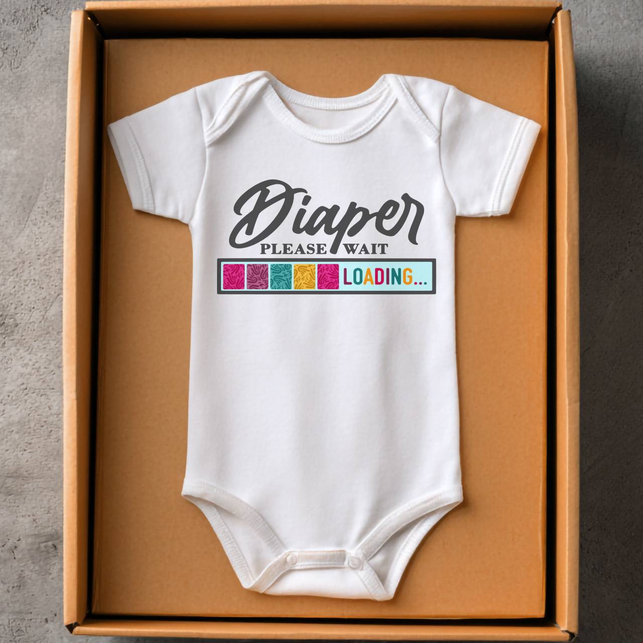Baby Bodysuit "Diaper Please Wait... Loading" Funny Newborn Onesie product thumbnail image