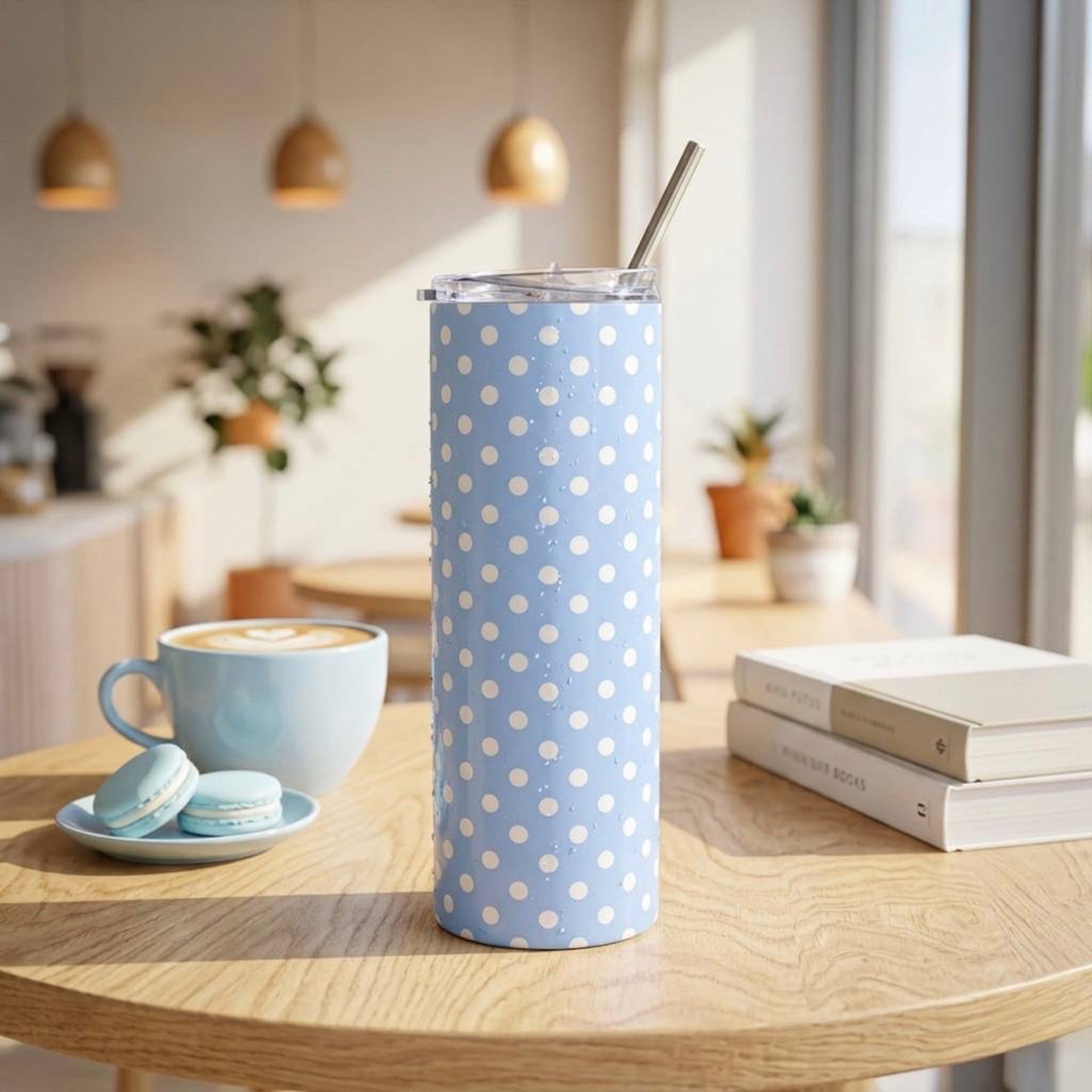 Sky Blue Polka Dot 20oz Tumbler – Cute Stainless Steel Travel Cup Gift