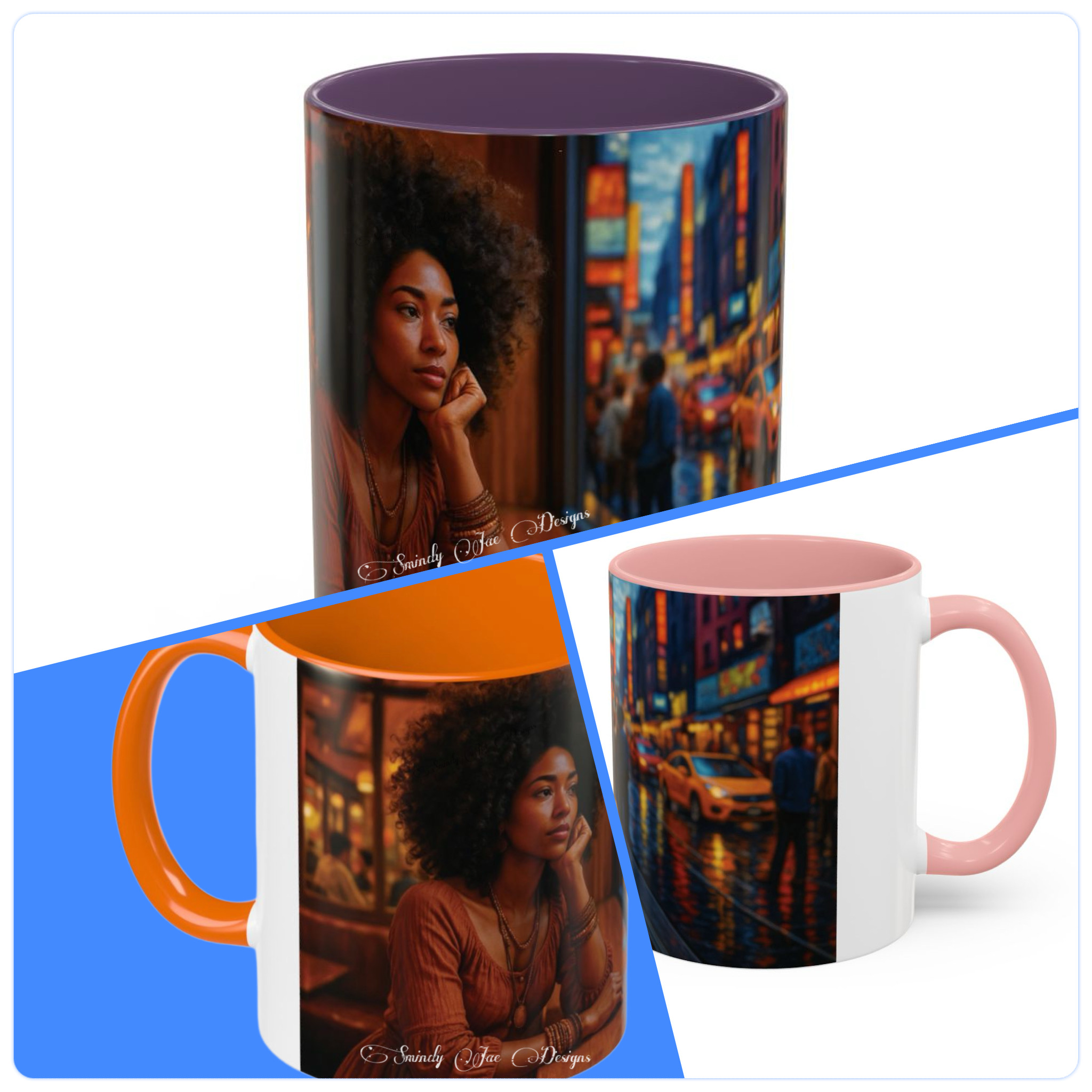 Afrocentric Mug Black Woman with Natural Hair &amp; Cityscape Reflections - Accent Coffee Mug, Collectible, Cozy Mornings product thumbnail image