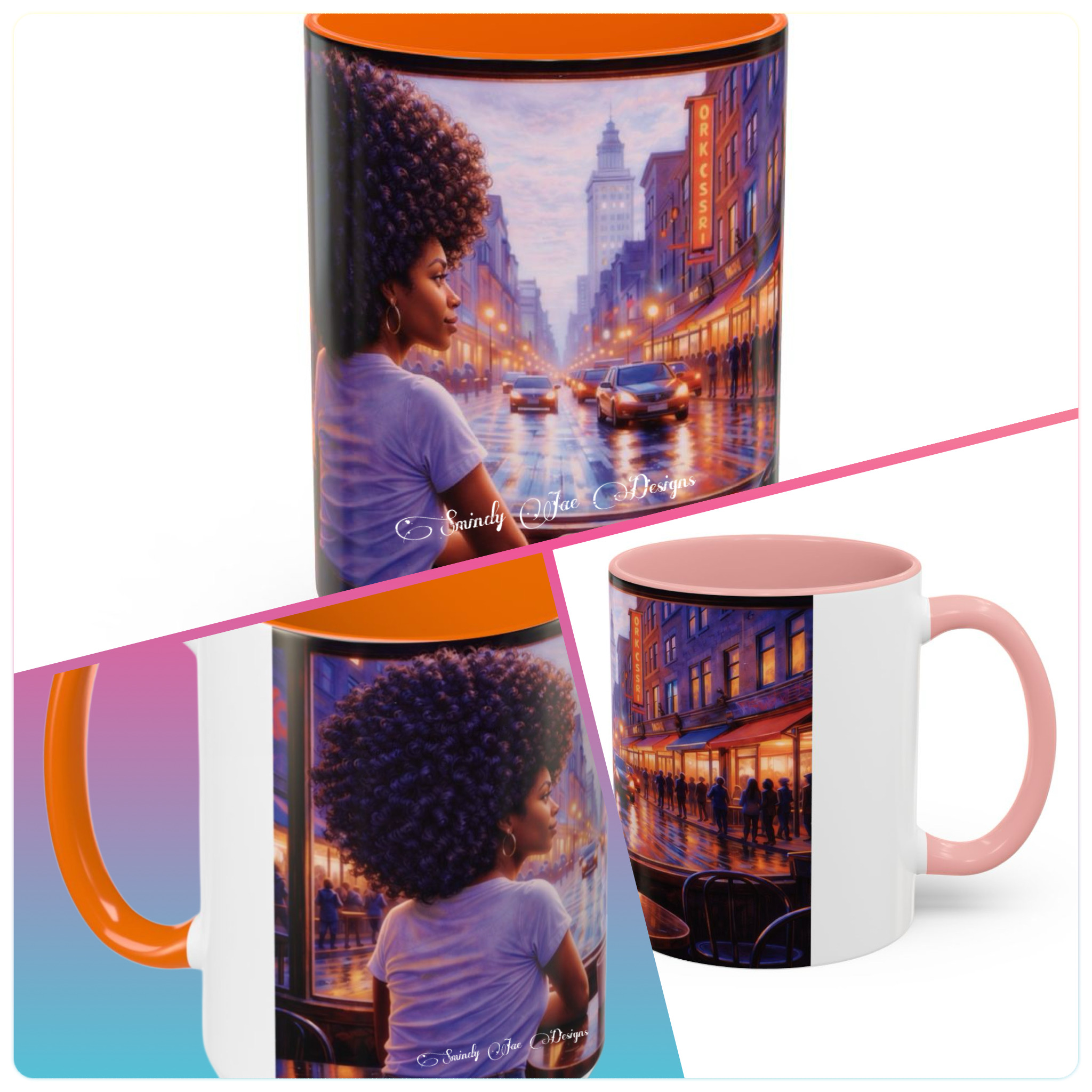 Afrocentric Woman City Cafe  - Accent Coffee Mug, Collectible, Cozy Mornings,  product thumbnail image