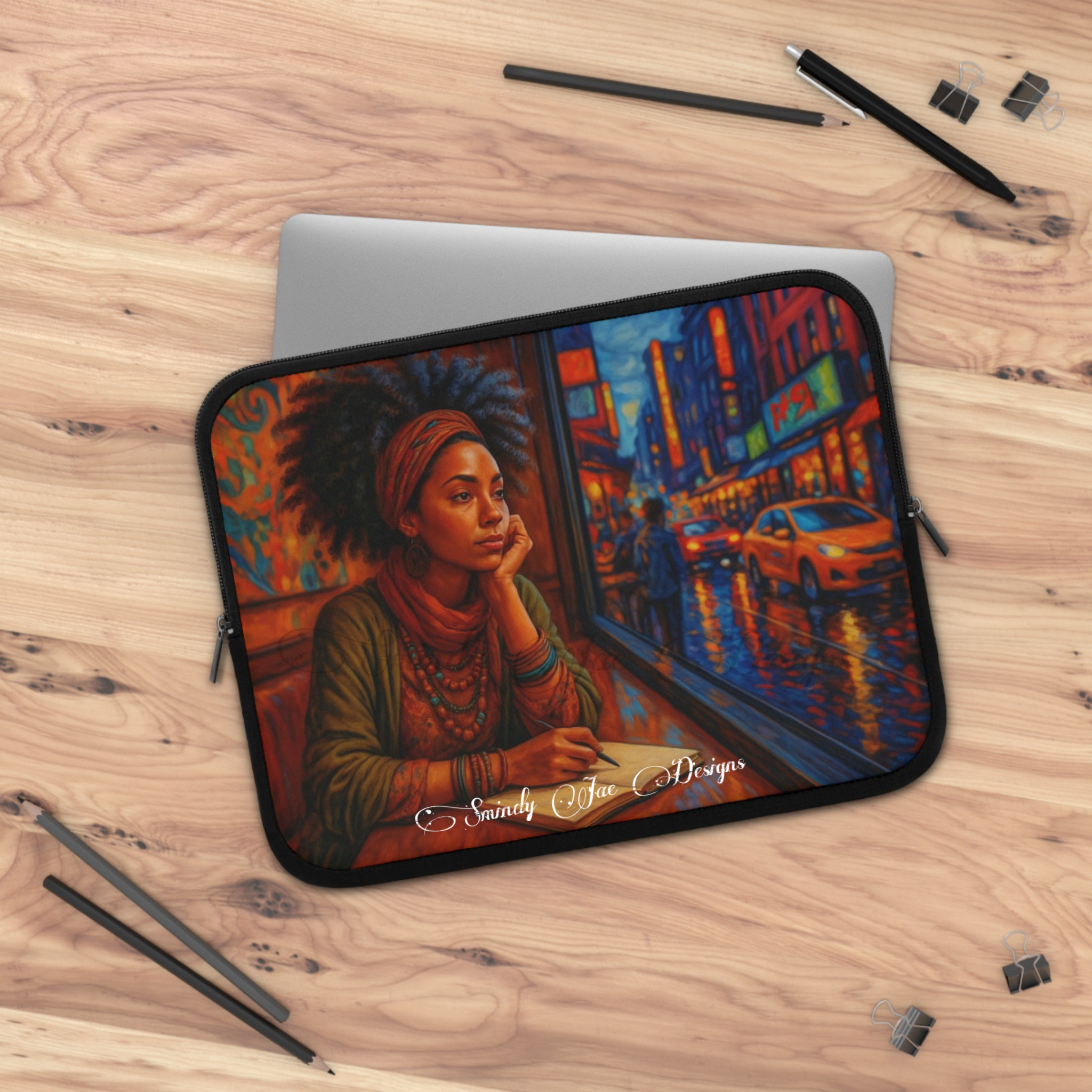 Afrocentric Natural Hair Black Woman Laptop Sleeve - Bold Design, Protective Case, Gift for Students, Tech Accessories