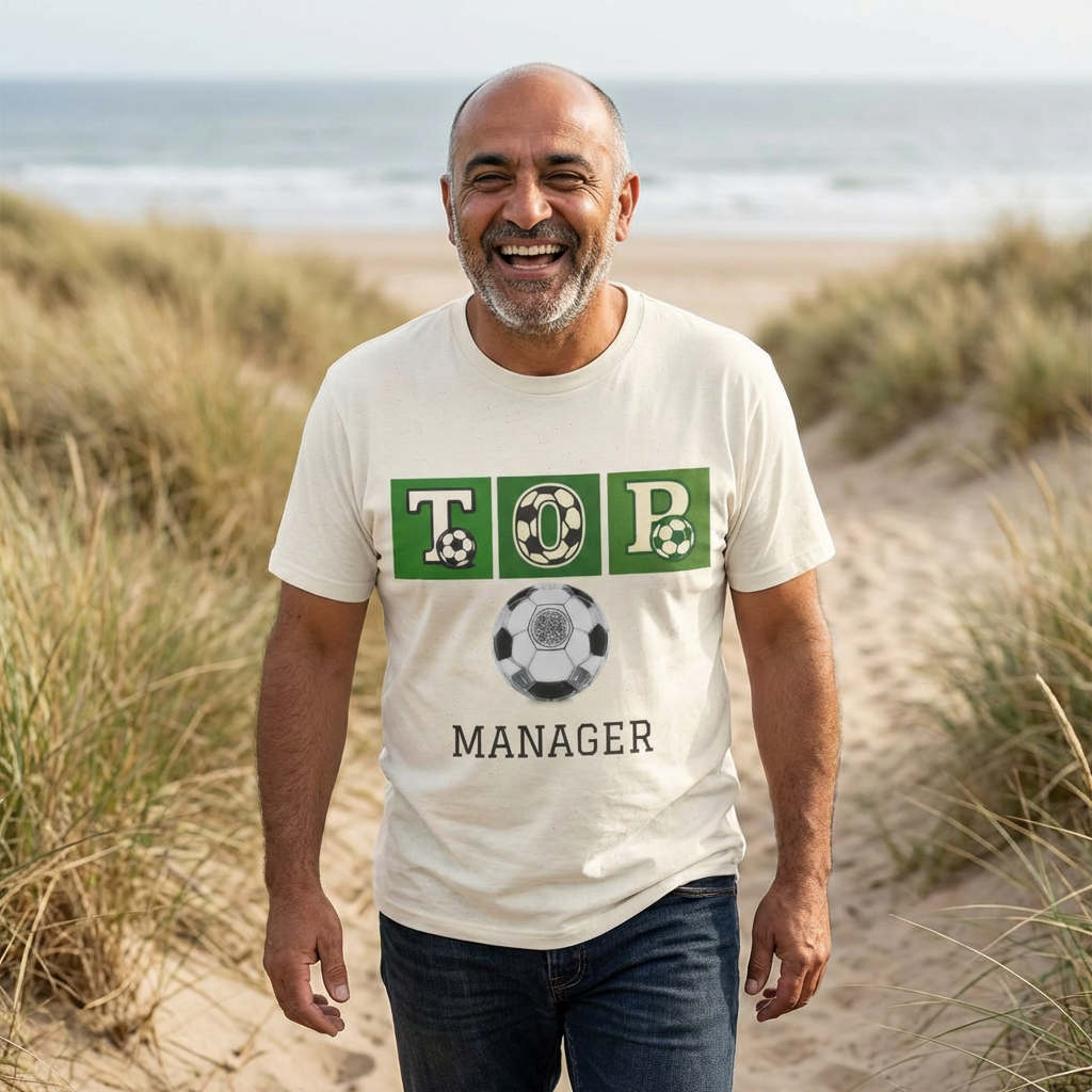 Soccer Top Graphic T-Shirt — Retro Ball Blocks Design includes personalised video/image access. Ideal thankyou unique gift 
