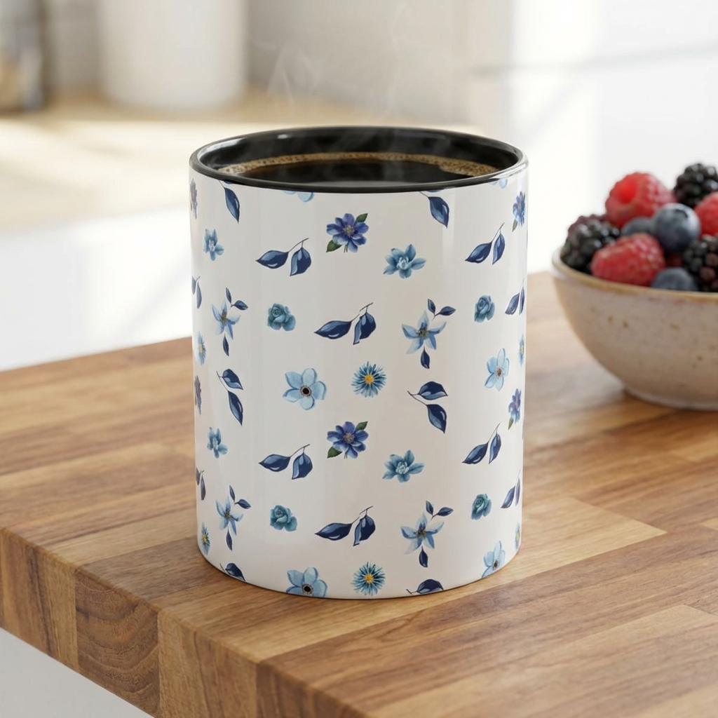 Blue Floral Accent Coffee Mug – Small Blue Wildflower Pattern (11/15 oz) product thumbnail image
