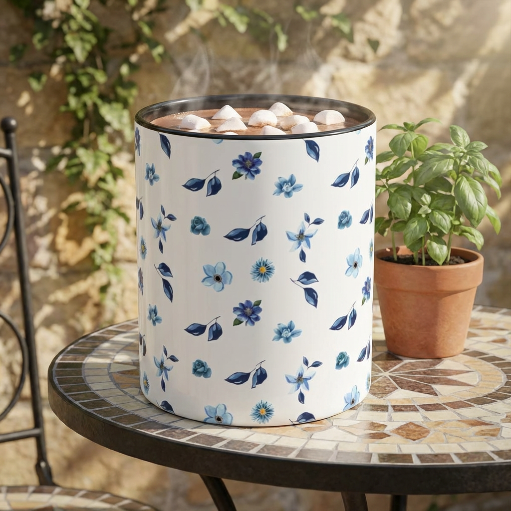 Blue Floral Accent Coffee Mug – Small Blue Wildflower Pattern (11/15 oz) product thumbnail image