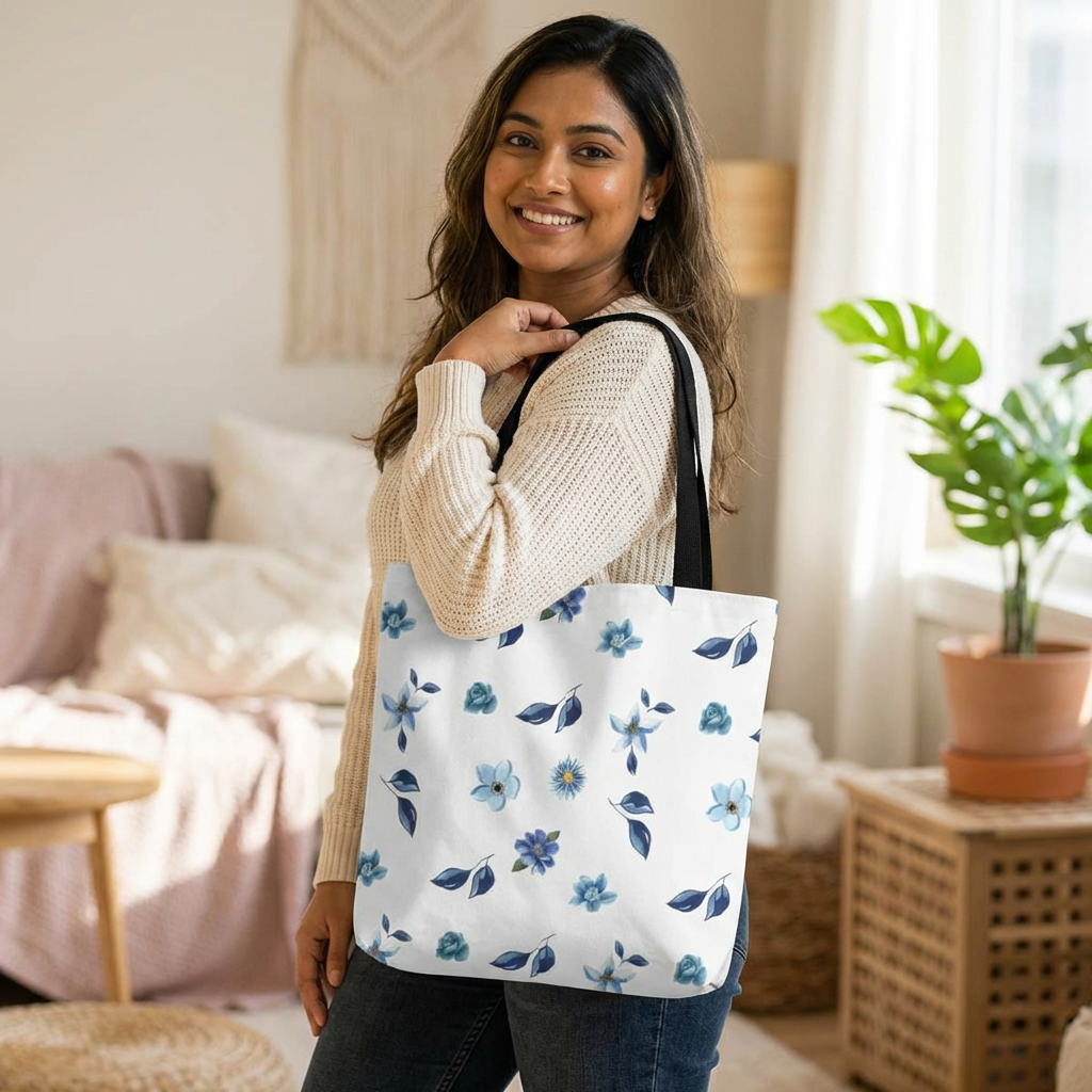 Floral Blue Watercolor Tote Bag product thumbnail image Floral Blue Watercolor Tote Bag product thumbnail image