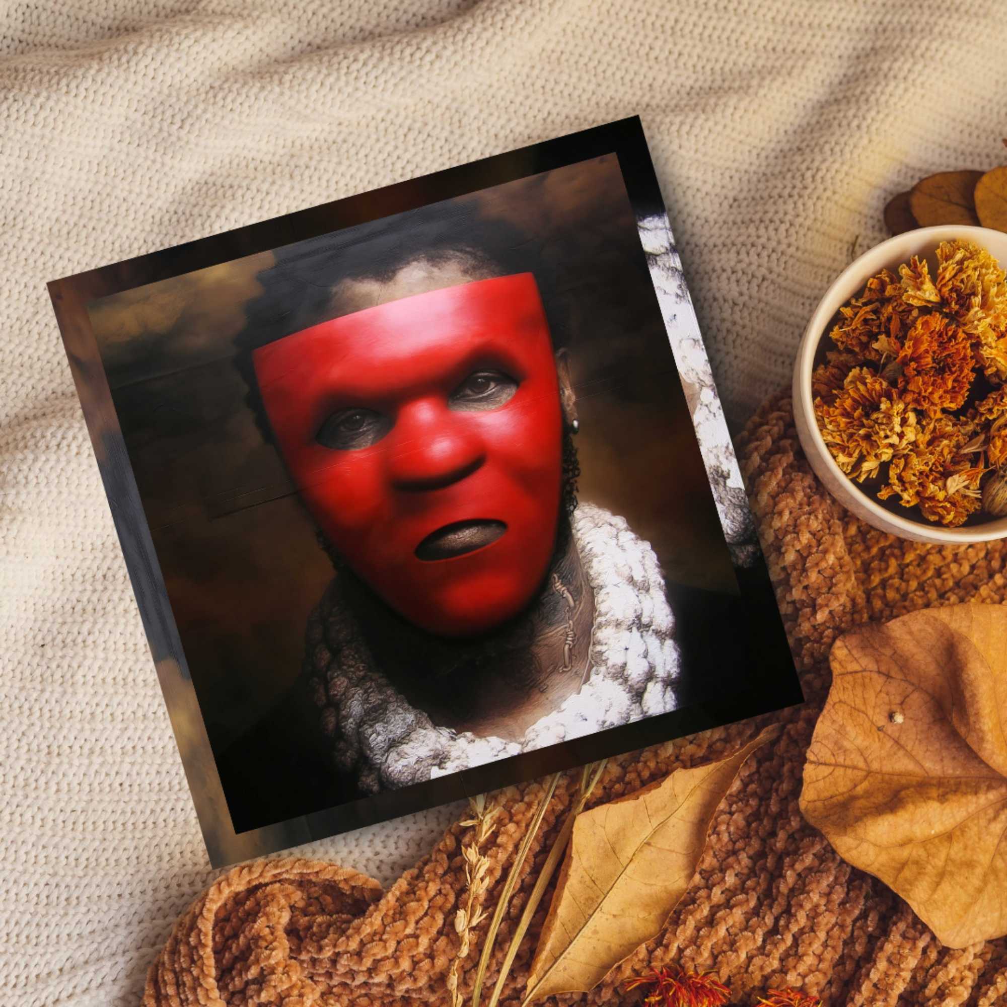 African Mask Portrait Canvas Print — Dramatic Red Mask Wall Art product thumbnail image African Mask Portrait Canvas Print — Dramatic Red Mask Wall Art product thumbnail image