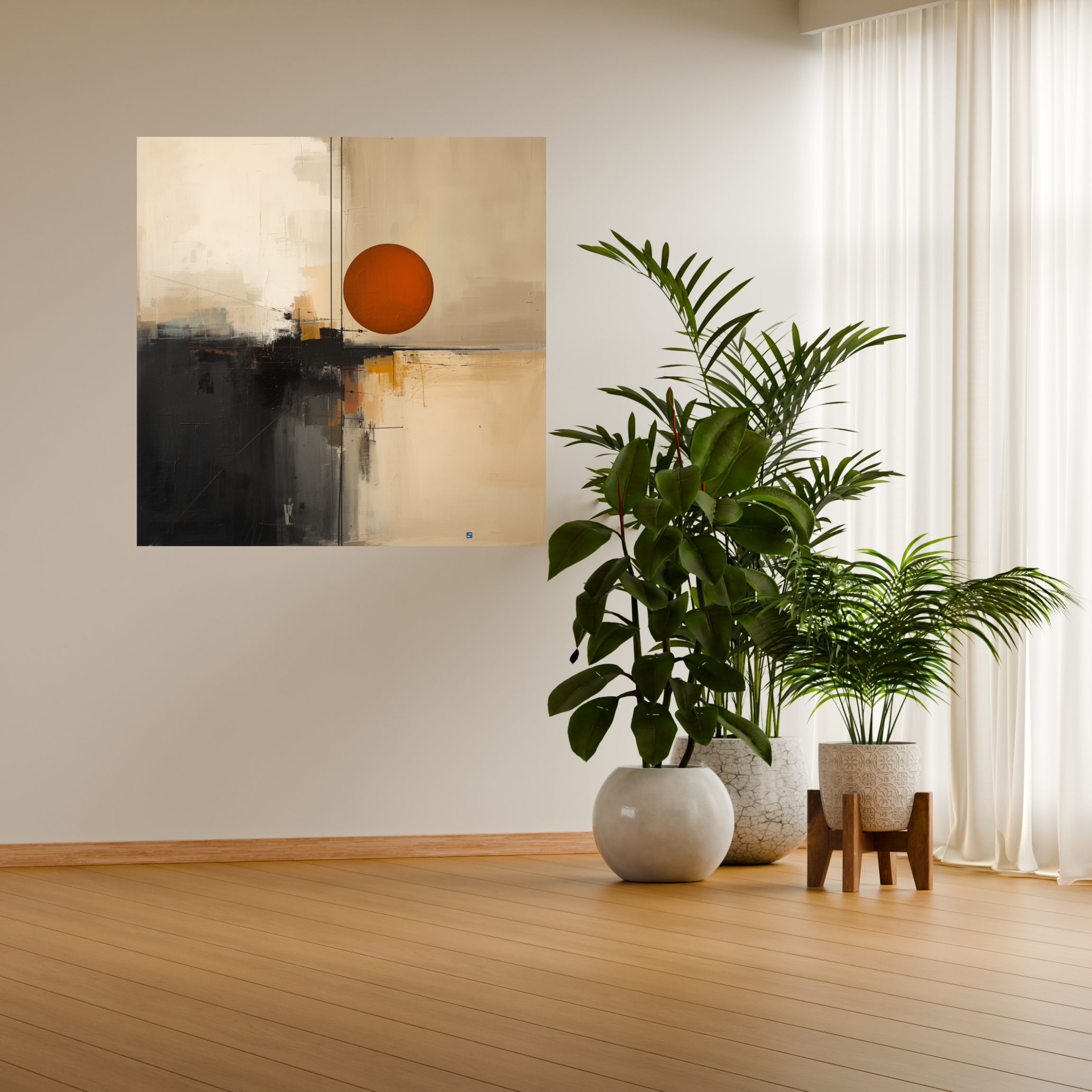 Abstract Red Sun Canvas Wall Art – Modern Stretched Matte Painting for Home and Office Decor  product thumbnail image