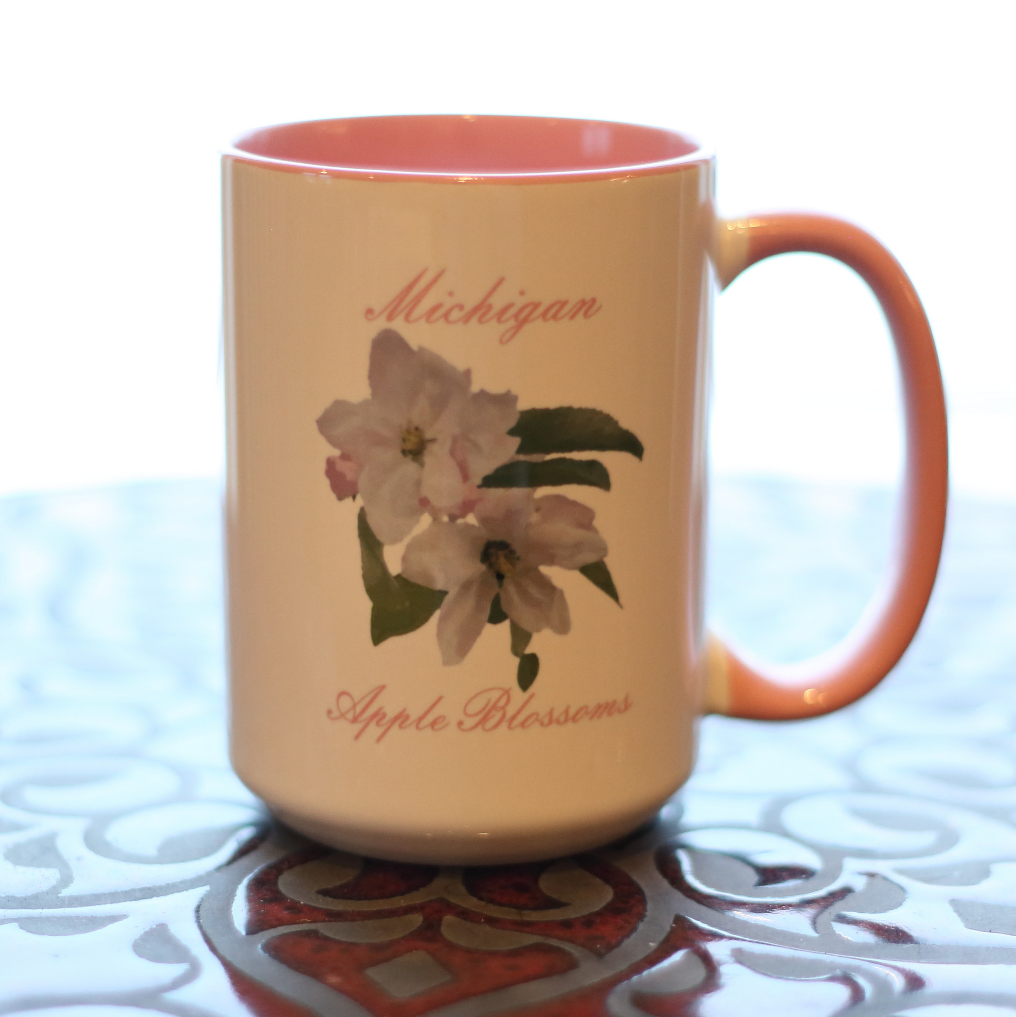 Apple Blossom Mug | Pink Handle and Interior | 11oz or 15oz