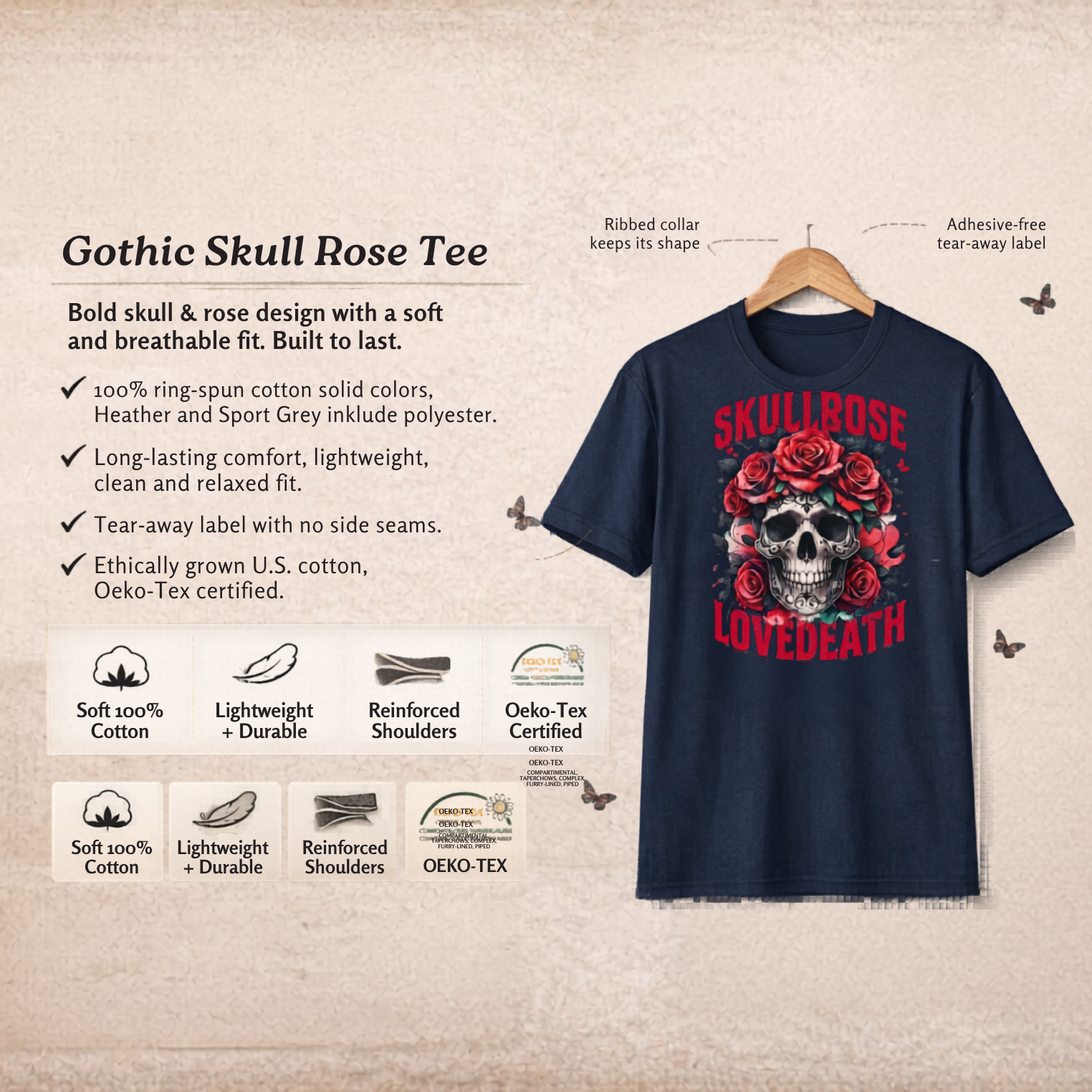 Skull &amp; Red Roses Tee – Bold. Gothic. Timeless. FS™ product thumbnail image