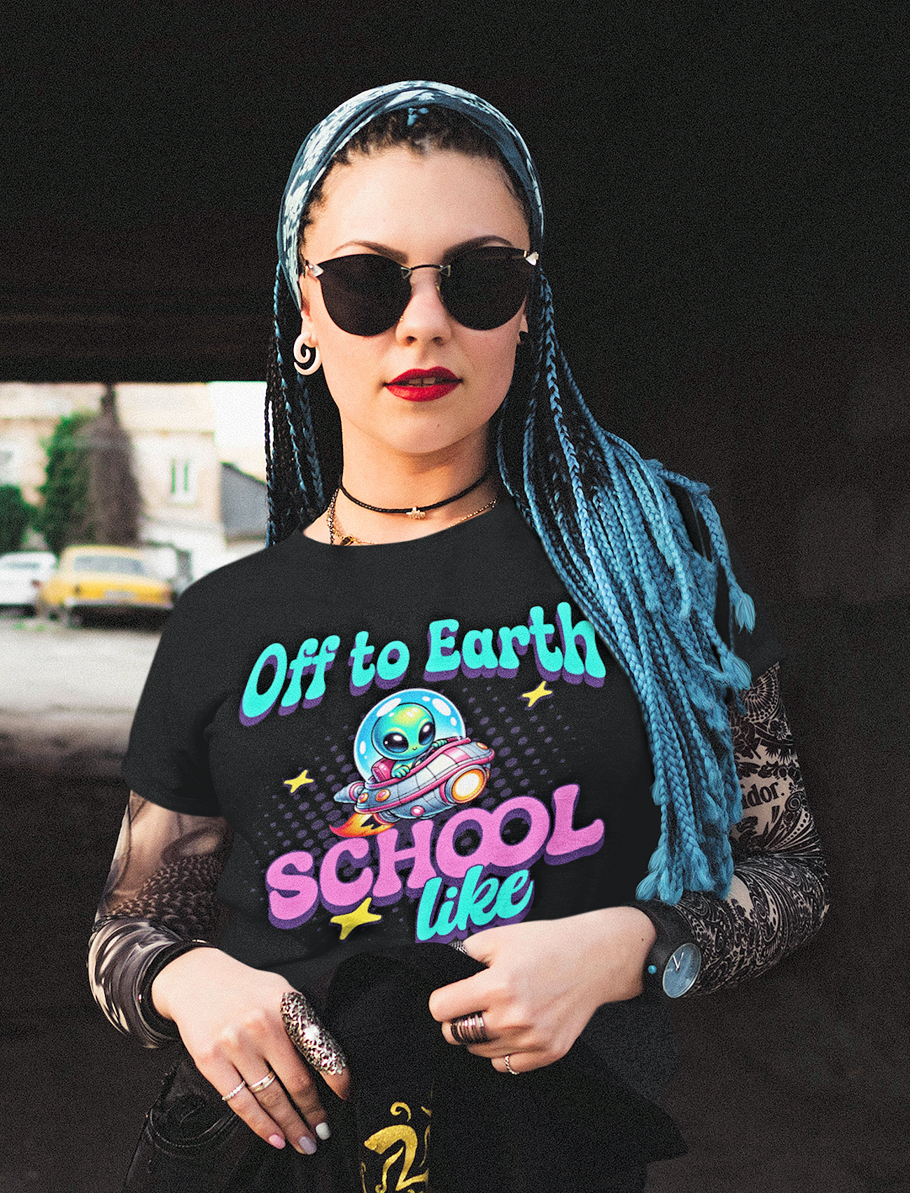 "Off to Earth School Like" Cute Alien UFO Back‑to‑School Tee product thumbnail image