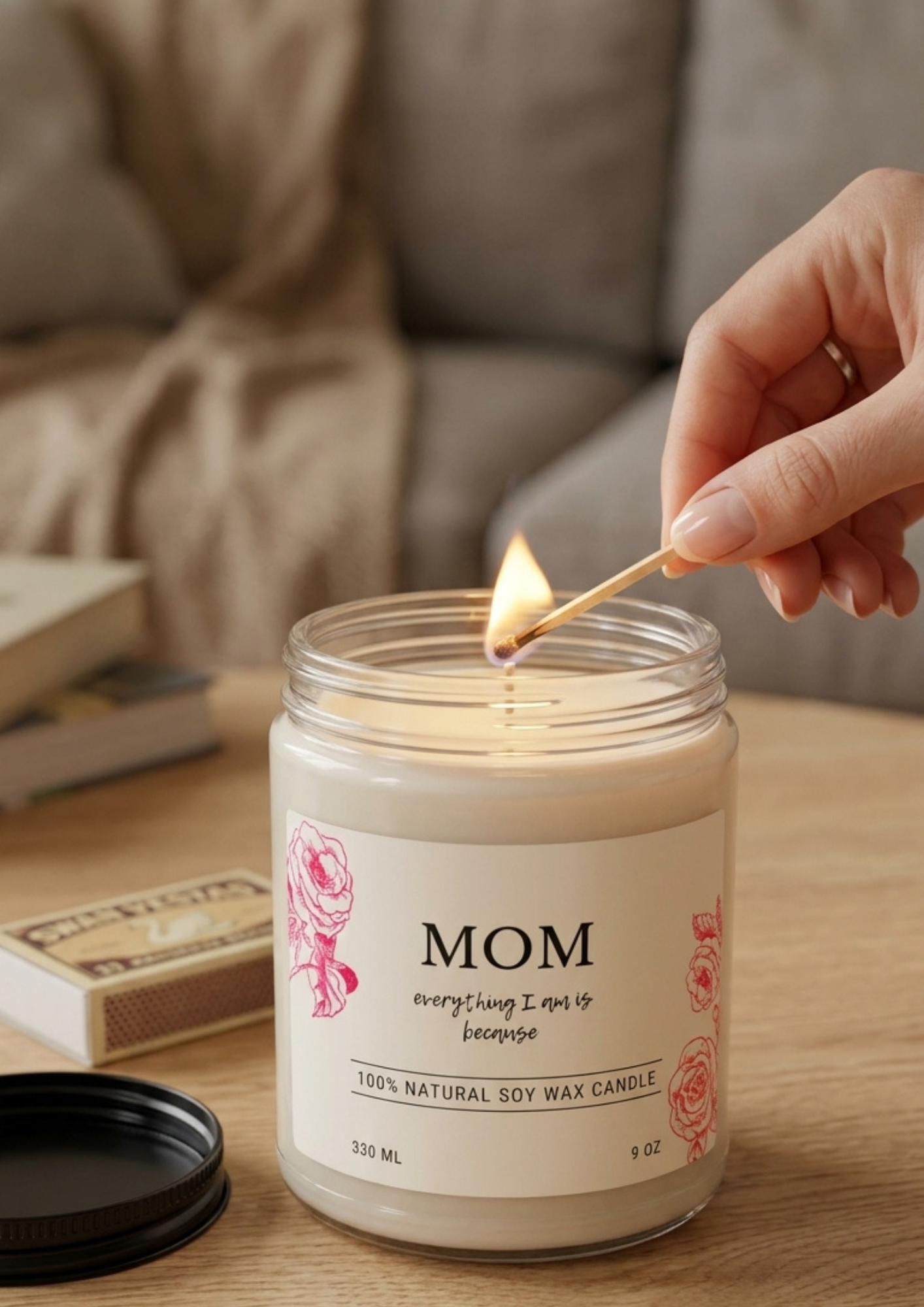 Soy Candle — "MOM everything I am is because" Floral 9oz Scented Gift product thumbnail image Soy Candle — "MOM everything I am is because" Floral 9oz Scented Gift product thumbnail image