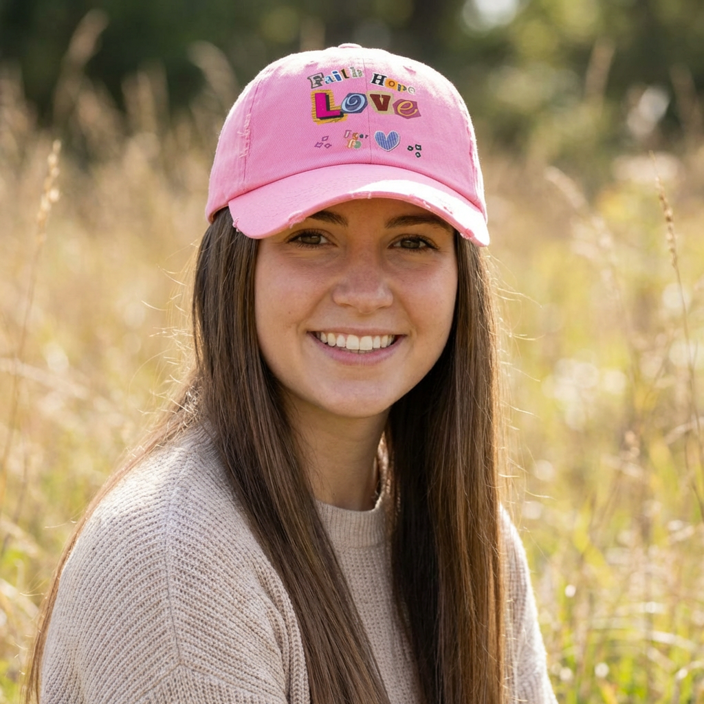 Faith Hope Love Distressed Cap — Embroidered Inspirational Baseball Hat