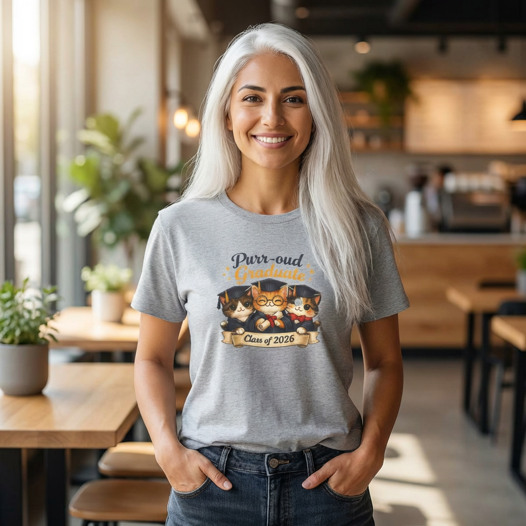 Cat Graduation T-Shirt — “Purr-out Graduate” Class of 2026 product thumbnail image