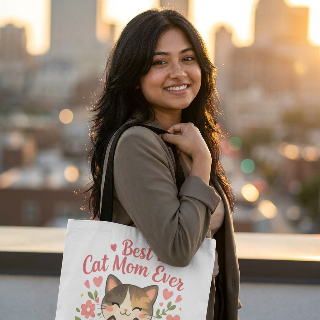 Best Cat Mom Ever Tote Bag — Cute Floral Cat Mom Gift product thumbnail image