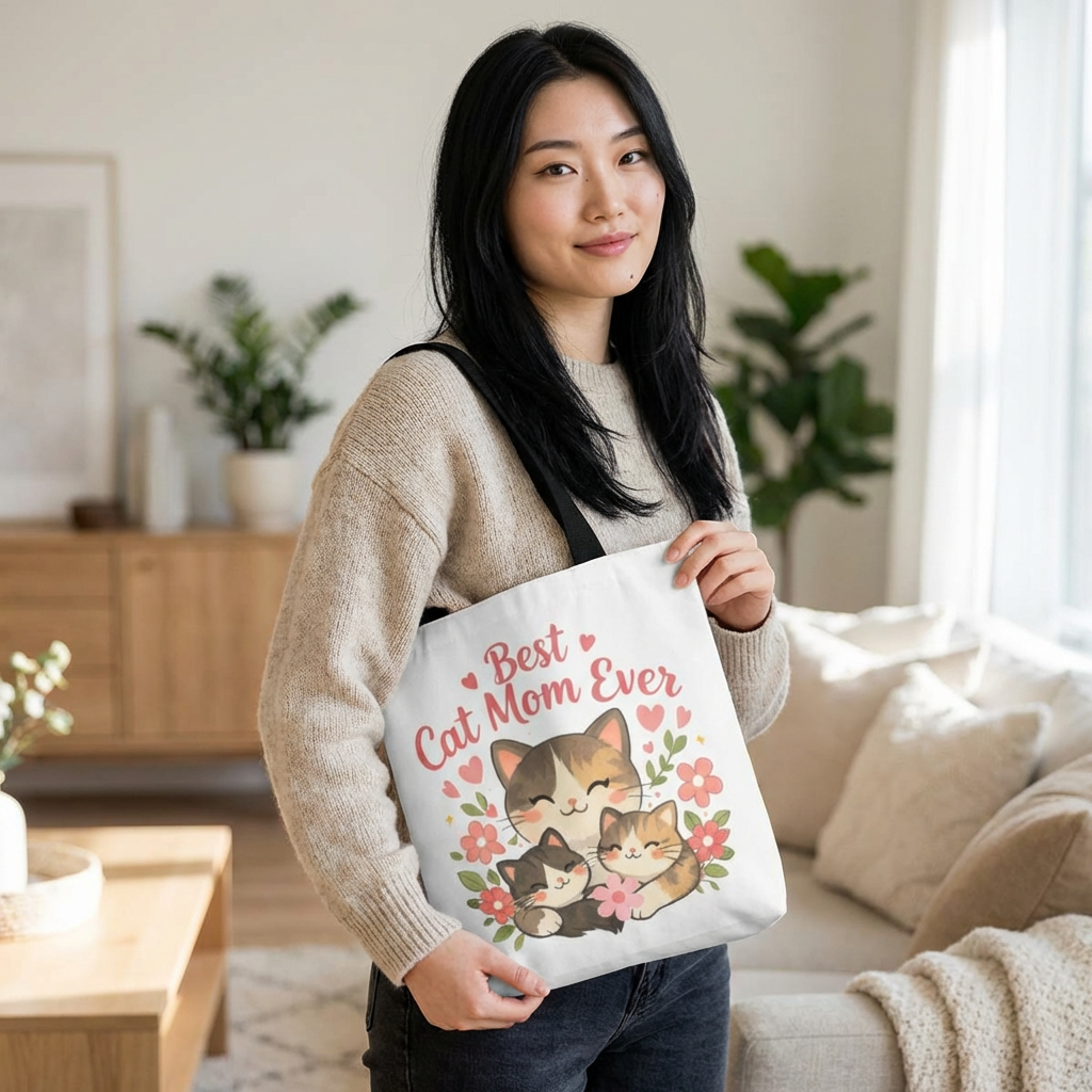 Best Cat Mom Ever Tote Bag — Cute Floral Cat Mom Gift product thumbnail image