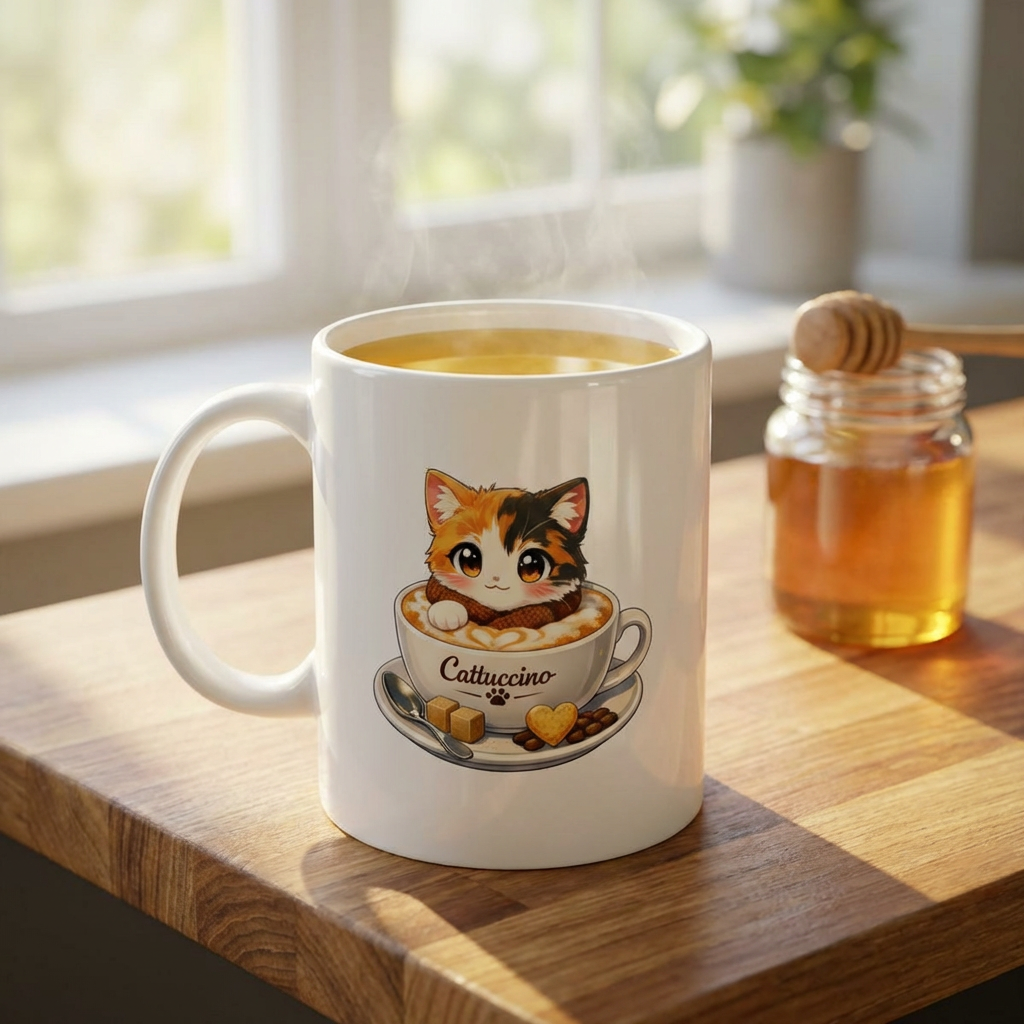 Cattuccino Ceramic Mug — Cute Cat in Coffee Cup 11oz/15oz