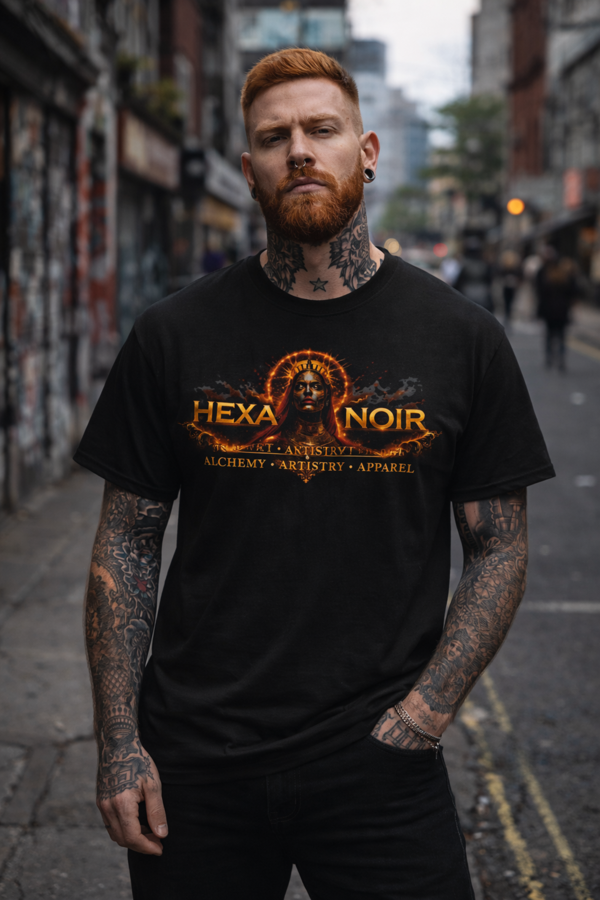 Hexa Noir Gothic Streetwear T-Shirt – Black Statement Tee product thumbnail image