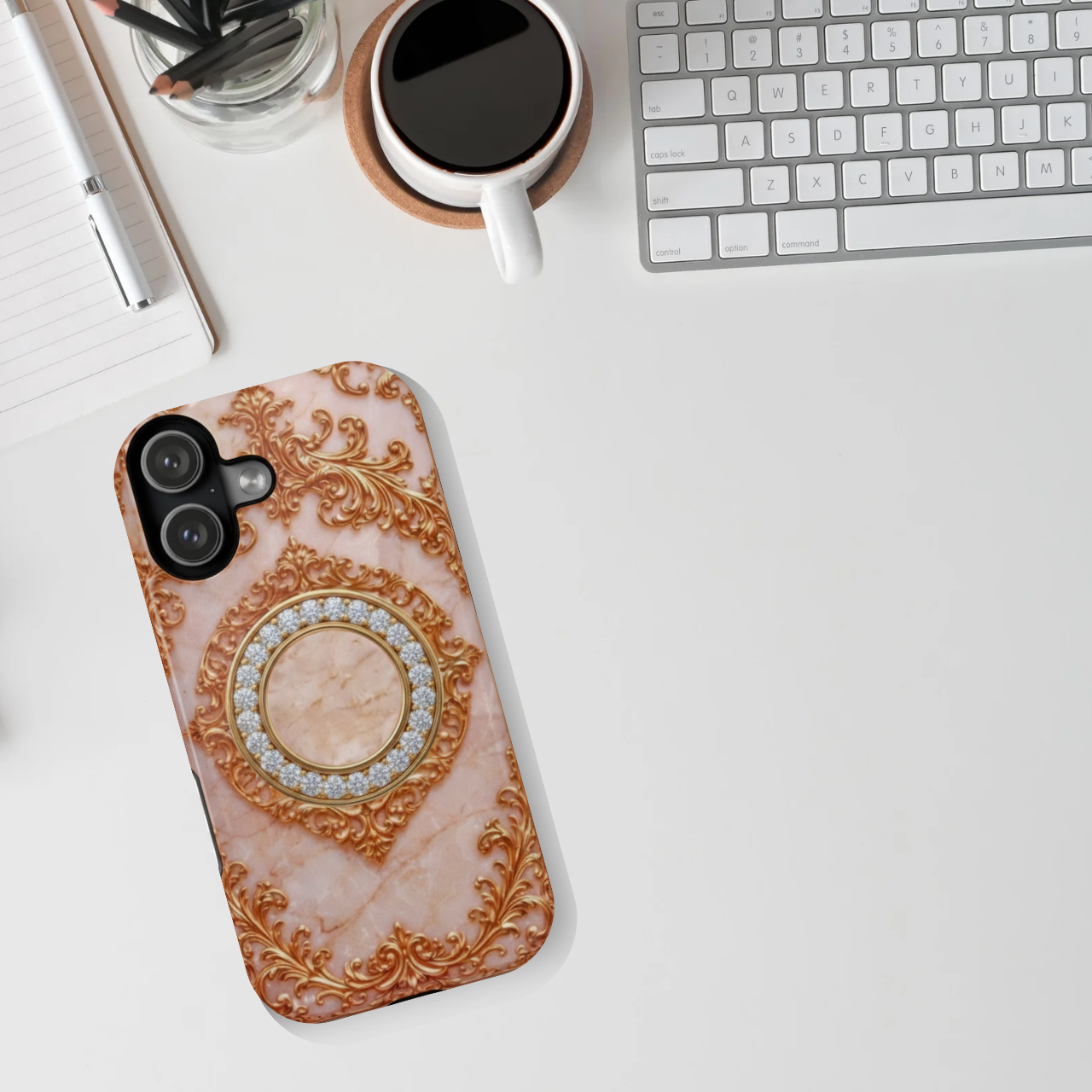 Ornate Gold Medallion Phone Case — Luxury Marble iPhone Cover