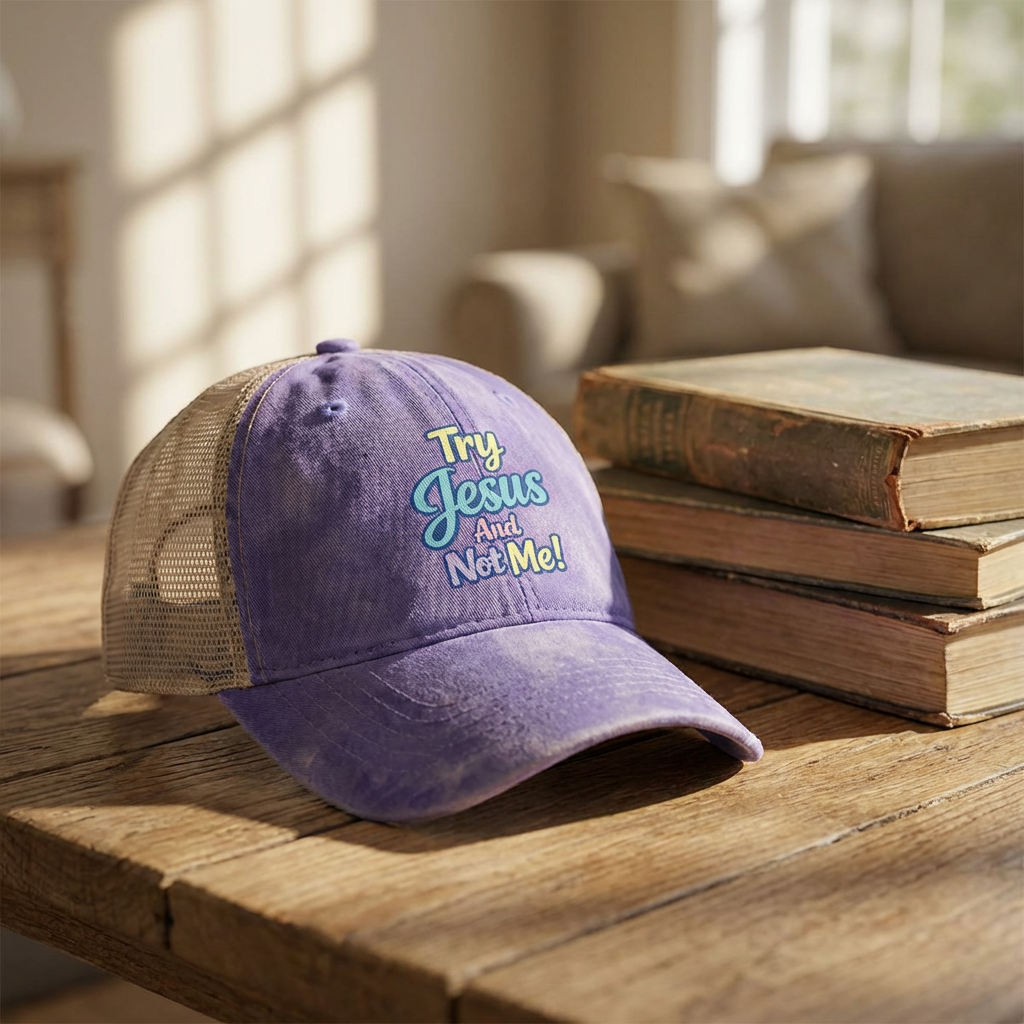 Try Jesus And Not Me | Women's | Washed Mesh-Back Cap