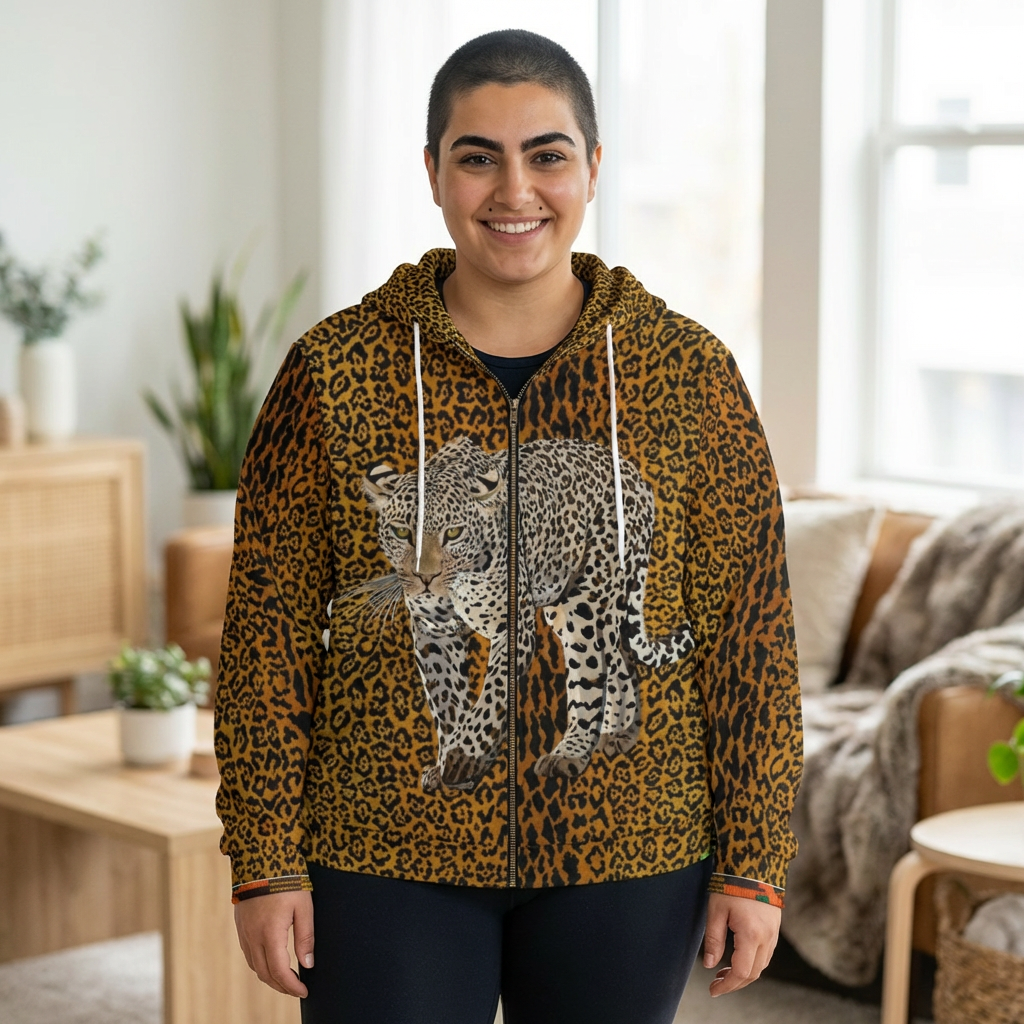 Leopard Print Zip Hoodie — Wild Cat All-Over Graphic Jacket product thumbnail image Leopard Print Zip Hoodie — Wild Cat All-Over Graphic Jacket product thumbnail image