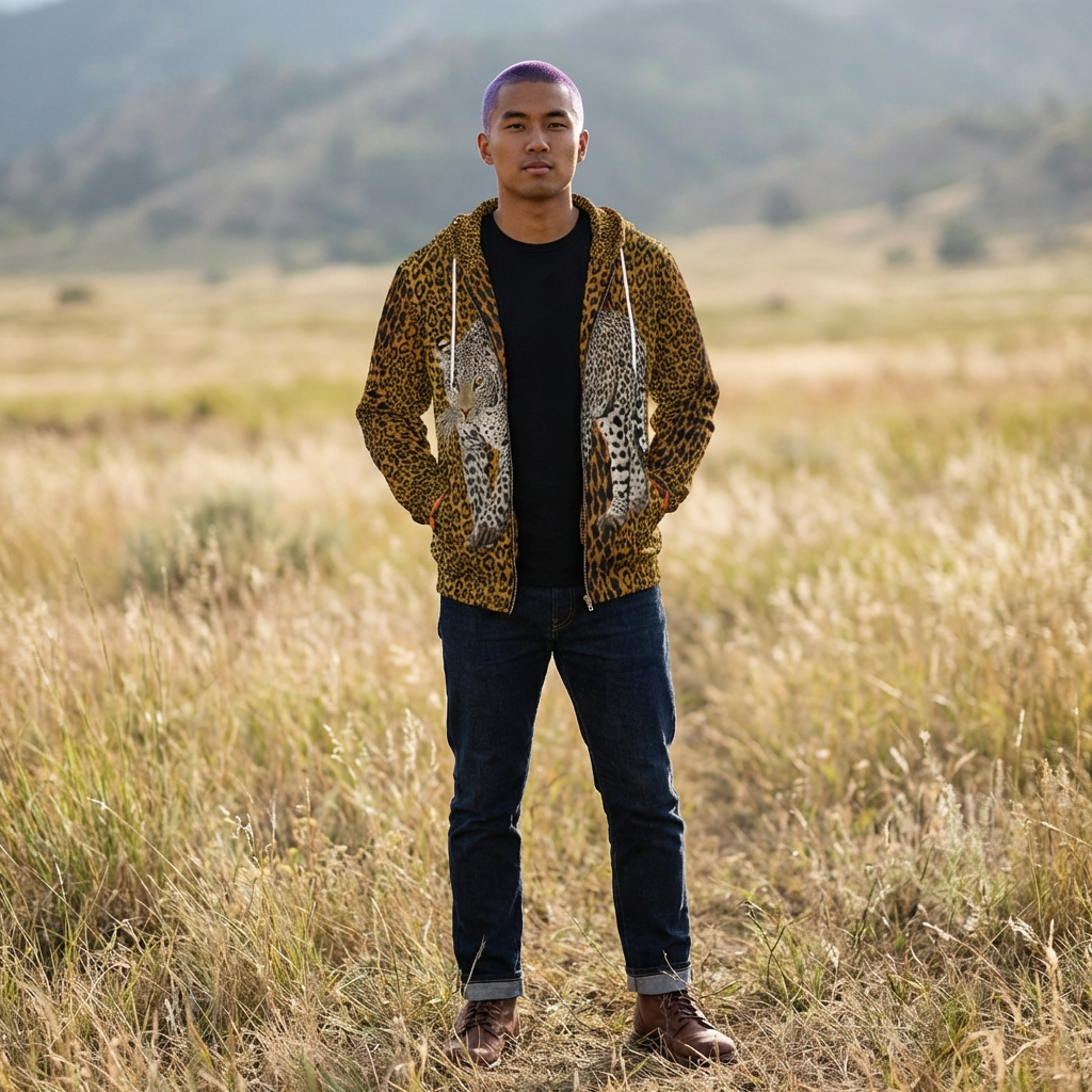 Leopard Print Zip Hoodie — Wild Cat All-Over Graphic Jacket product thumbnail image