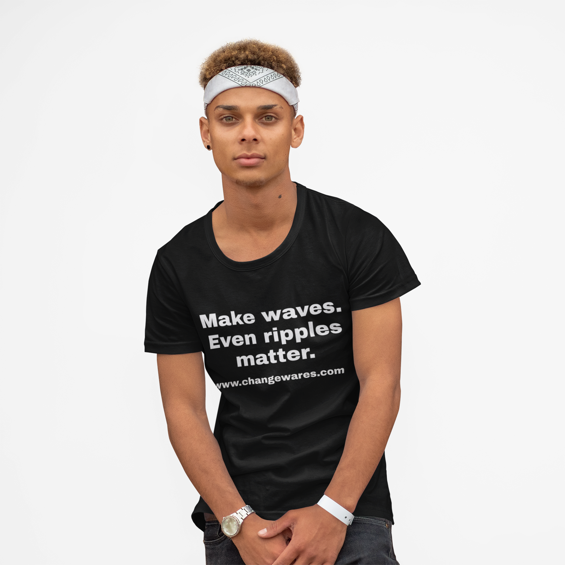 White Cotton T-Shirt Tee — "Make waves. Even ripples matter  product thumbnail image