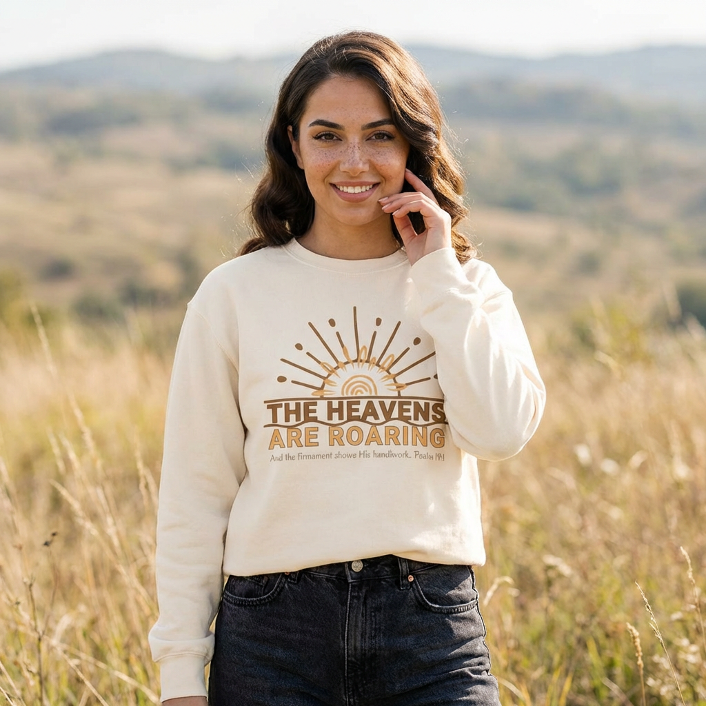 The Heavens Are Roaring sweatshirt | sunrise rays faith design women's Christian pullover