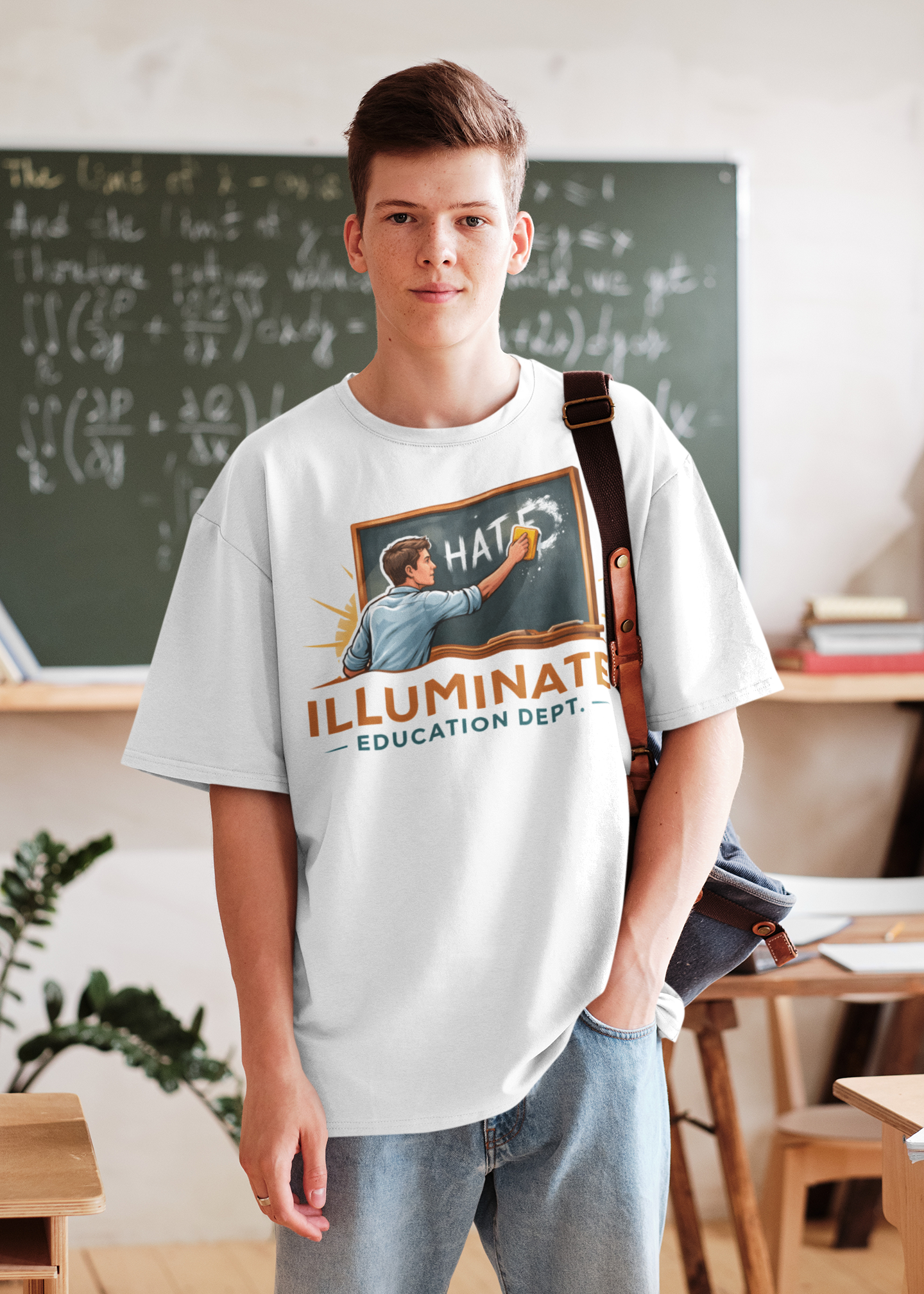 Illuminate Education Dept. T-Shirt — Teacher Chalkboard 'Erase Hate' Design product thumbnail image Illuminate Education Dept. T-Shirt — Teacher Chalkboard 'Erase Hate' Design product thumbnail image