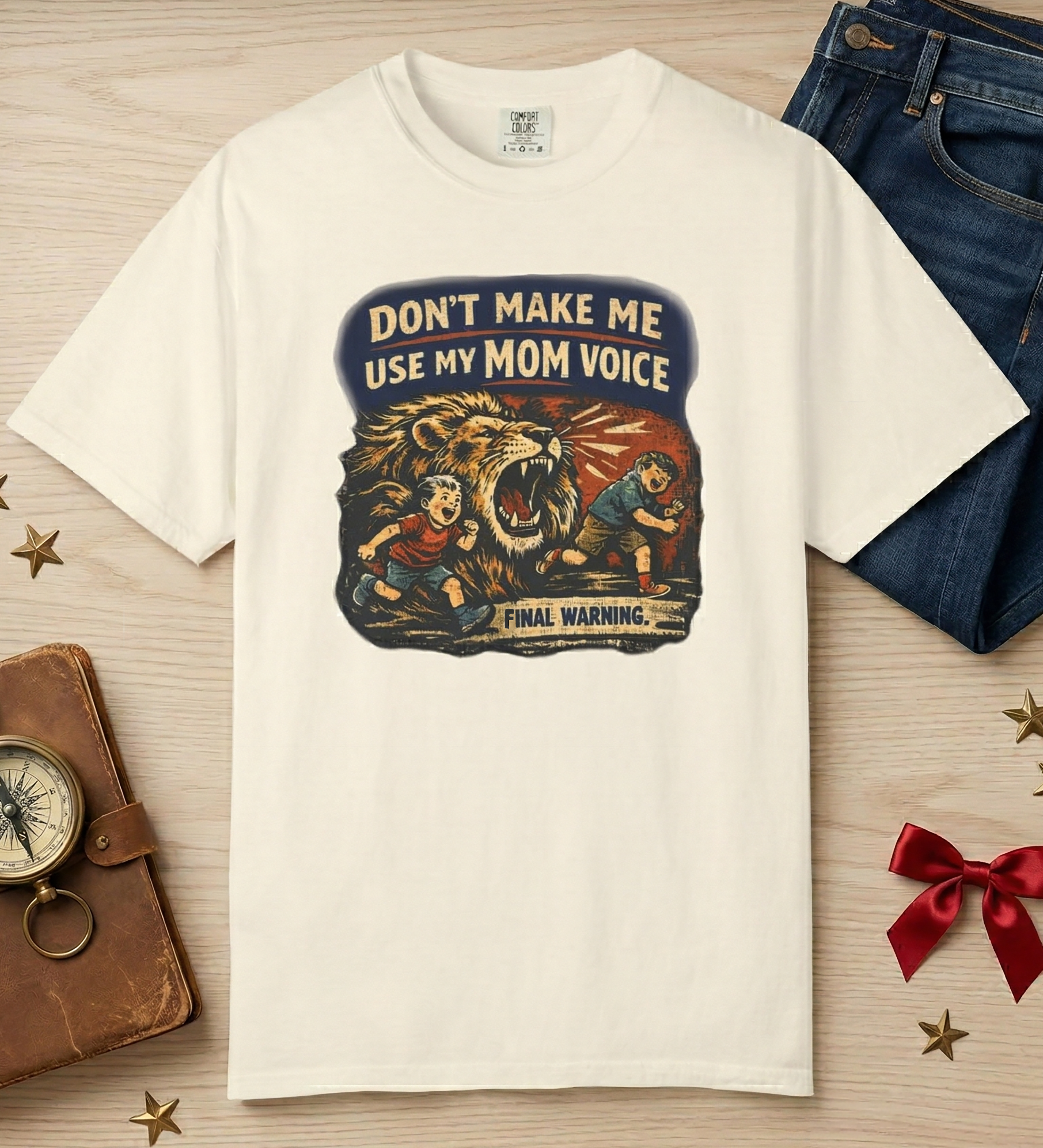Funny Mom Voice Lion T-Shirt - Retro Mama Lioness Shirt, Humorous Mother's Day Gift, Vintage Style Mom Graphic Tee, Chaos Coordinator Shirt