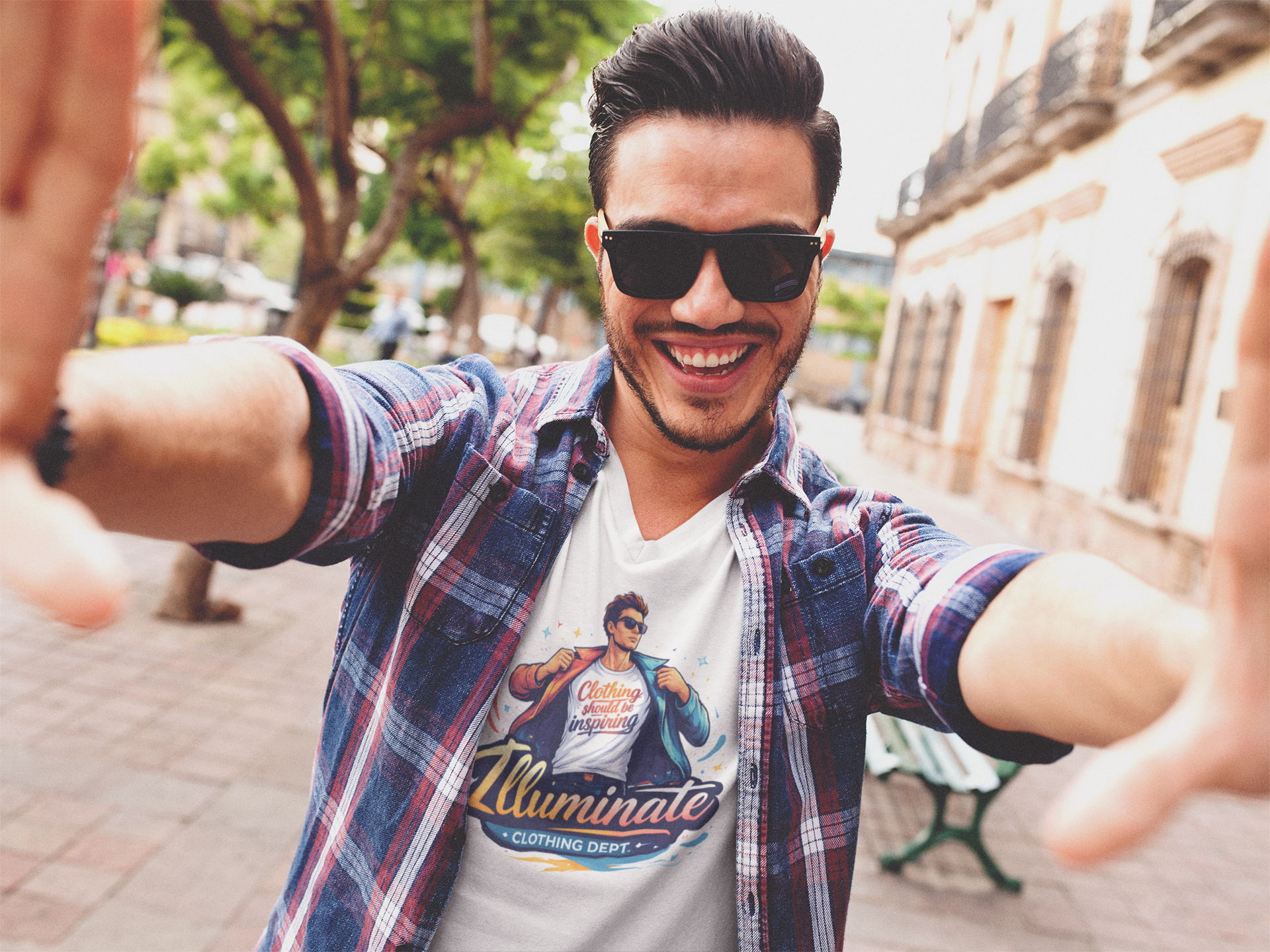 Illuminate Clothing Dept V-Neck Tee — Retro Logo Graphic Shirt product thumbnail image