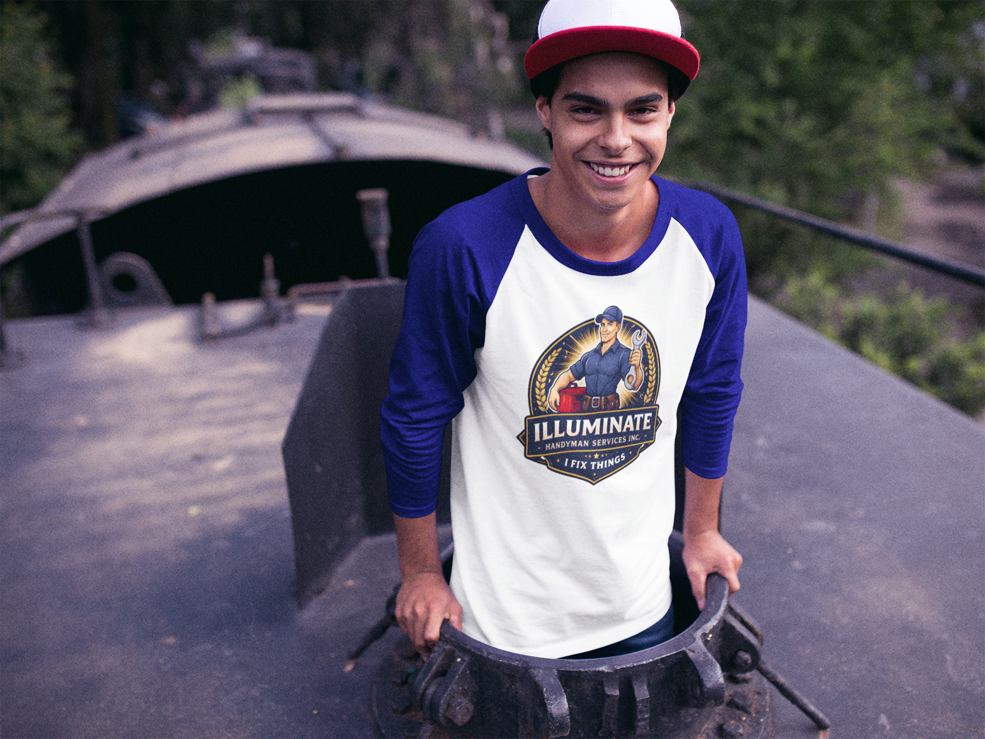 Illuminate Handy-Man Raglan Shirt — "I Fix Things" Vintage Toolman Tee product thumbnail image Illuminate Handy-Man Raglan Shirt — "I Fix Things" Vintage Toolman Tee product thumbnail image