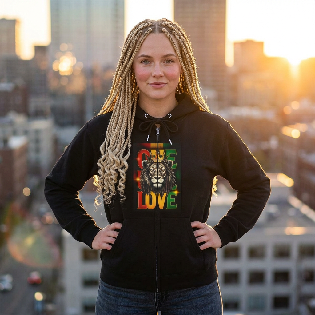 Rasta Lion of Judah 'One Love' Zip Hoodie product thumbnail image