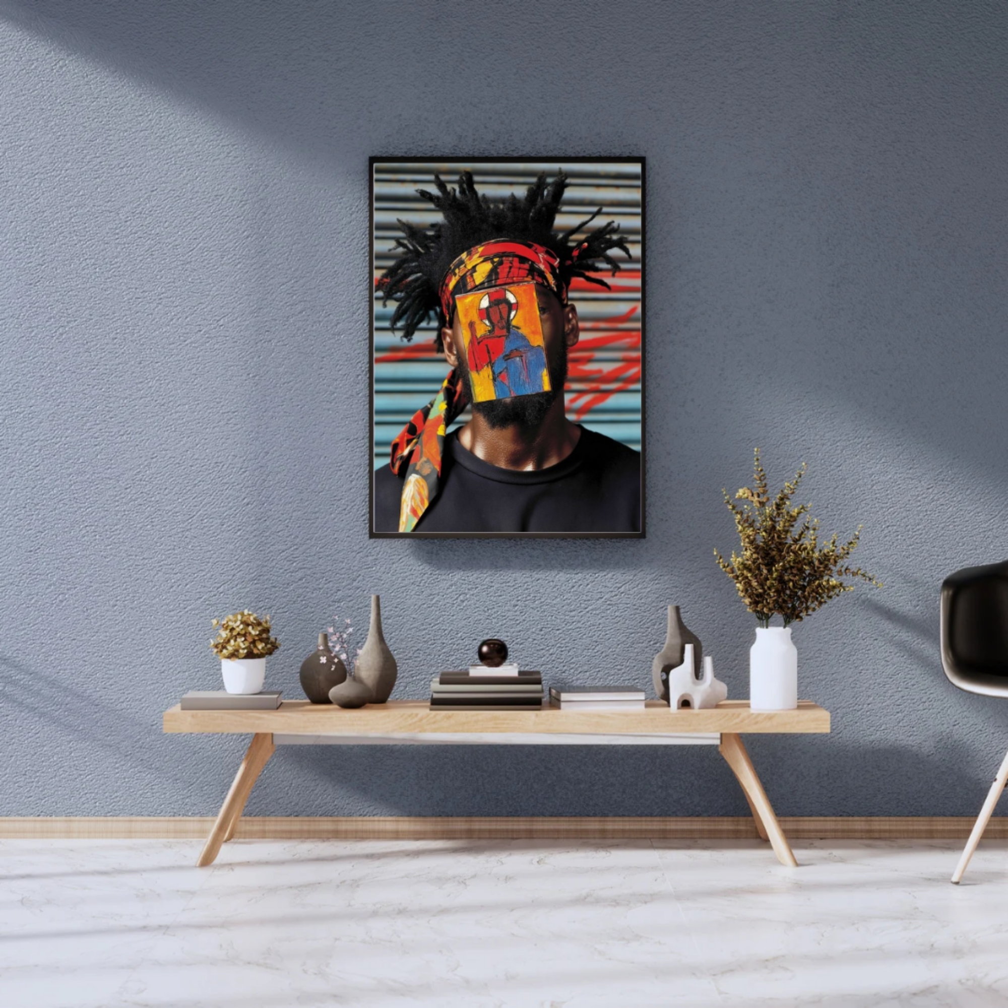 Urban Portrait Matte Canvas Print — Colorful Face Mask Pop Art on Stretched 1.25" Canvas