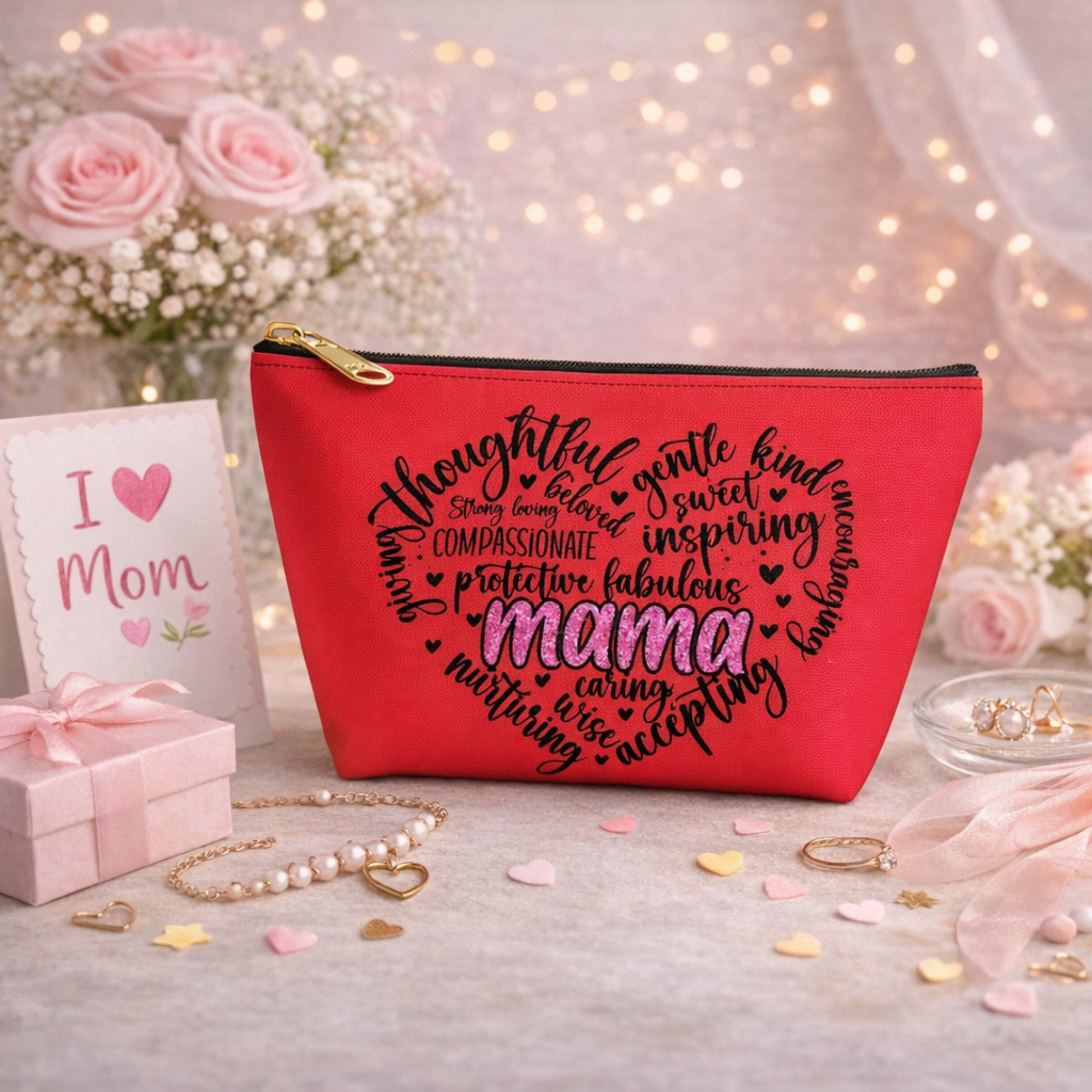 Mama word heart Accessory Pouch Mom typography makeup bag product thumbnail image