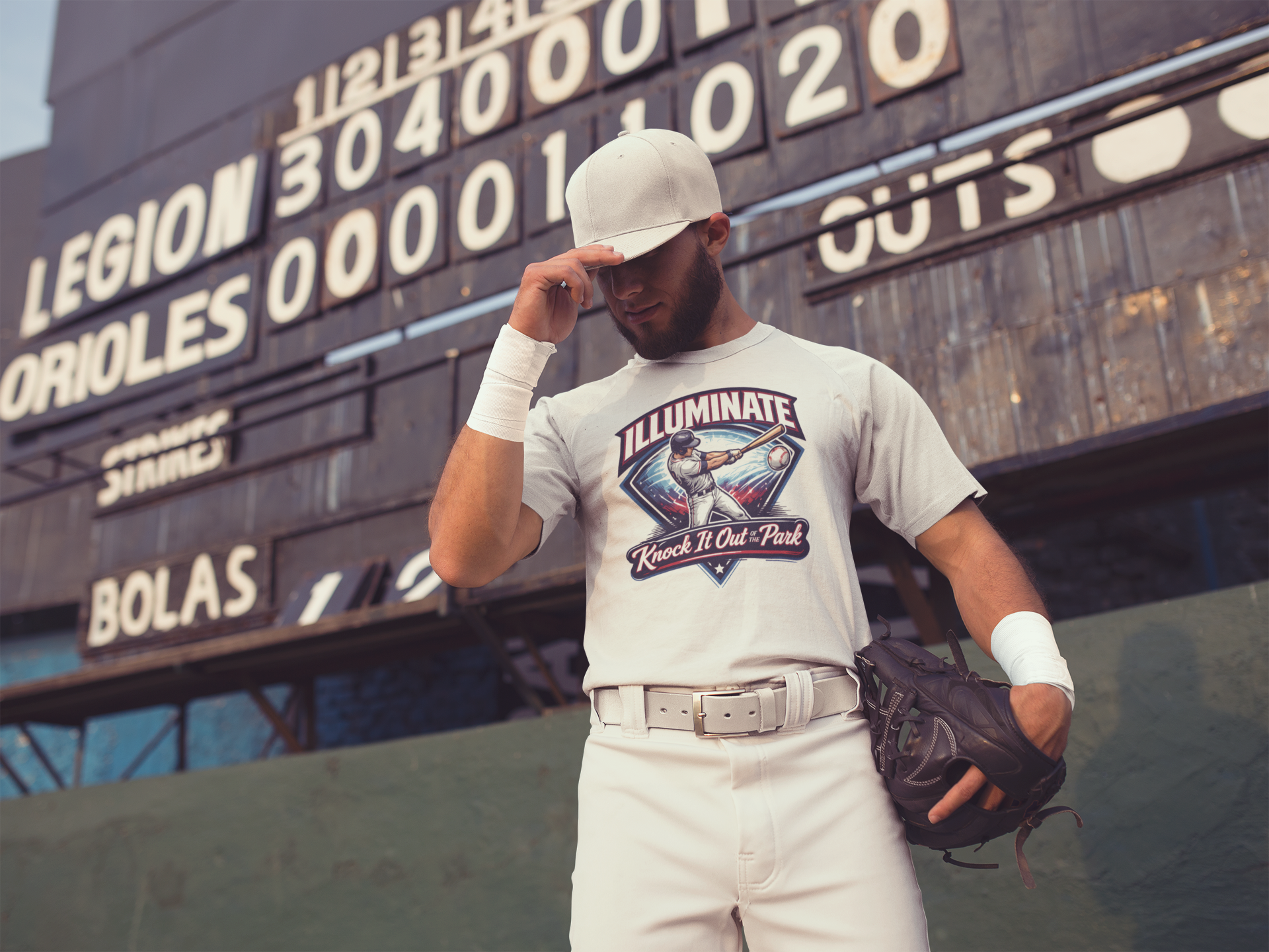 Baseball Graphic Tee — "Illuminate Knock It Out Park" Men's Oversized T-Shirt product thumbnail image Baseball Graphic Tee — "Illuminate Knock It Out Park" Men's Oversized T-Shirt product thumbnail image