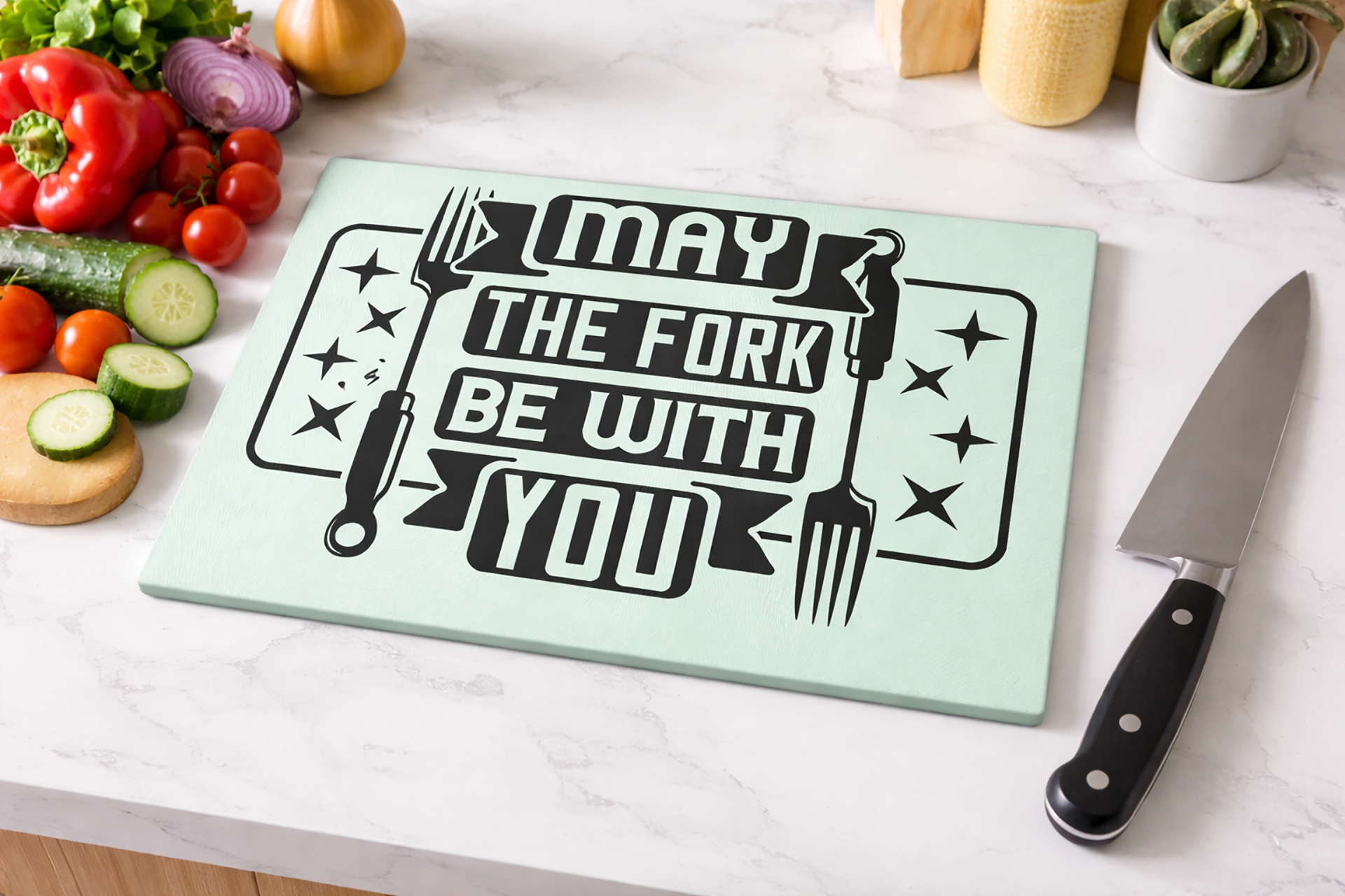 Cheerful Glass Cutting Board - Ideal Gift for Cooking Lovers, Kitchen Decor, Housewarming, Star Wars Fans, Funny Kitchen Accessory product thumbnail image