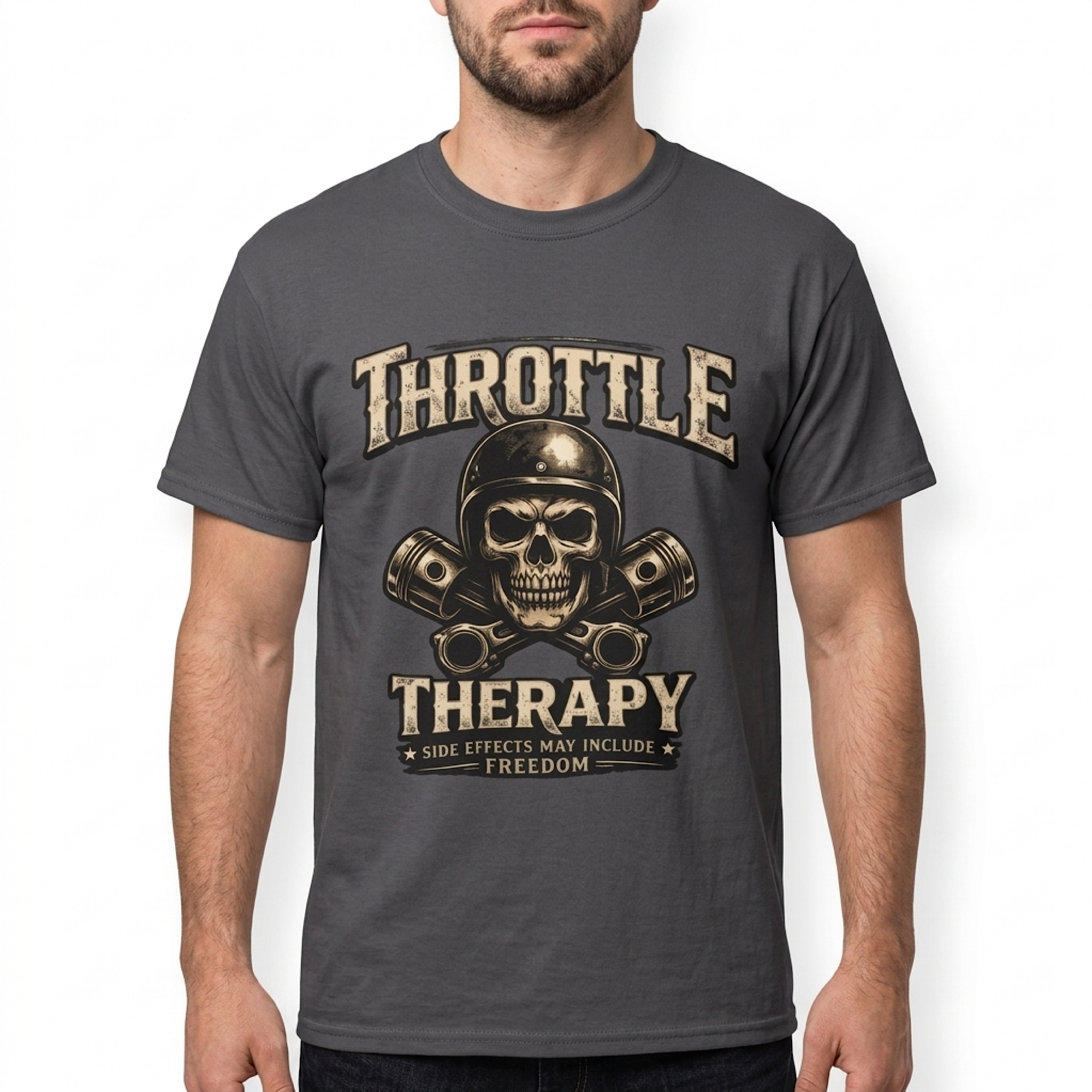Throttle Therapy Skull Helmet T-Shirt | Motorcycle Biker Design product thumbnail image Throttle Therapy Skull Helmet T-Shirt | Motorcycle Biker Design product thumbnail image
