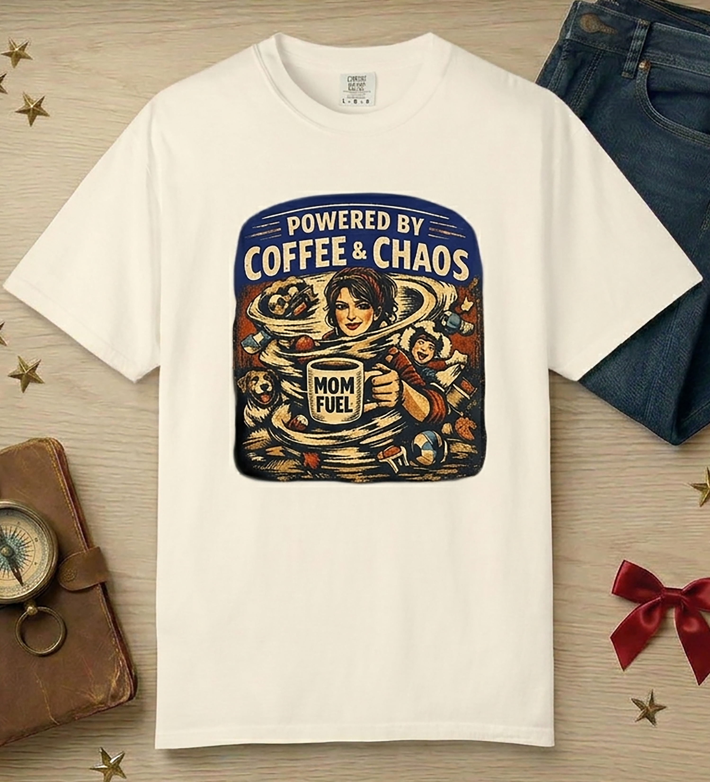 Powered by Coffee and Chaos Shirt, Funny Mom Shirt, Mom Life Tee, Motherhood Humor Shirt, Gift for Mom, Vintage Mom Tee product thumbnail image