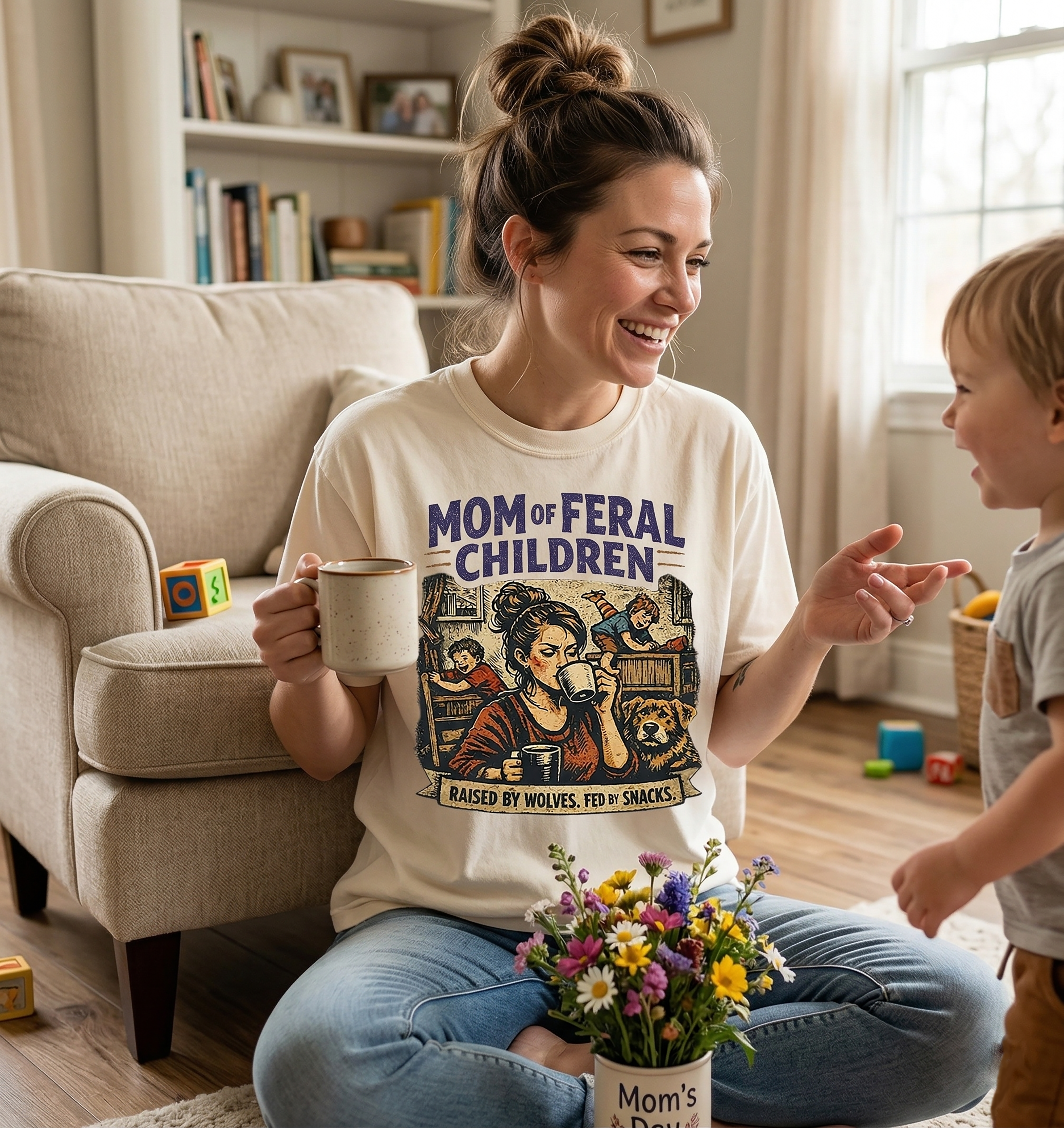 Mom of Feral Children Shirt, Funny Mom Shirt, Motherhood Humor Tee, Chaos Mom Shirt, Gift for Mom, Vintage Mom Life Tee product thumbnail image