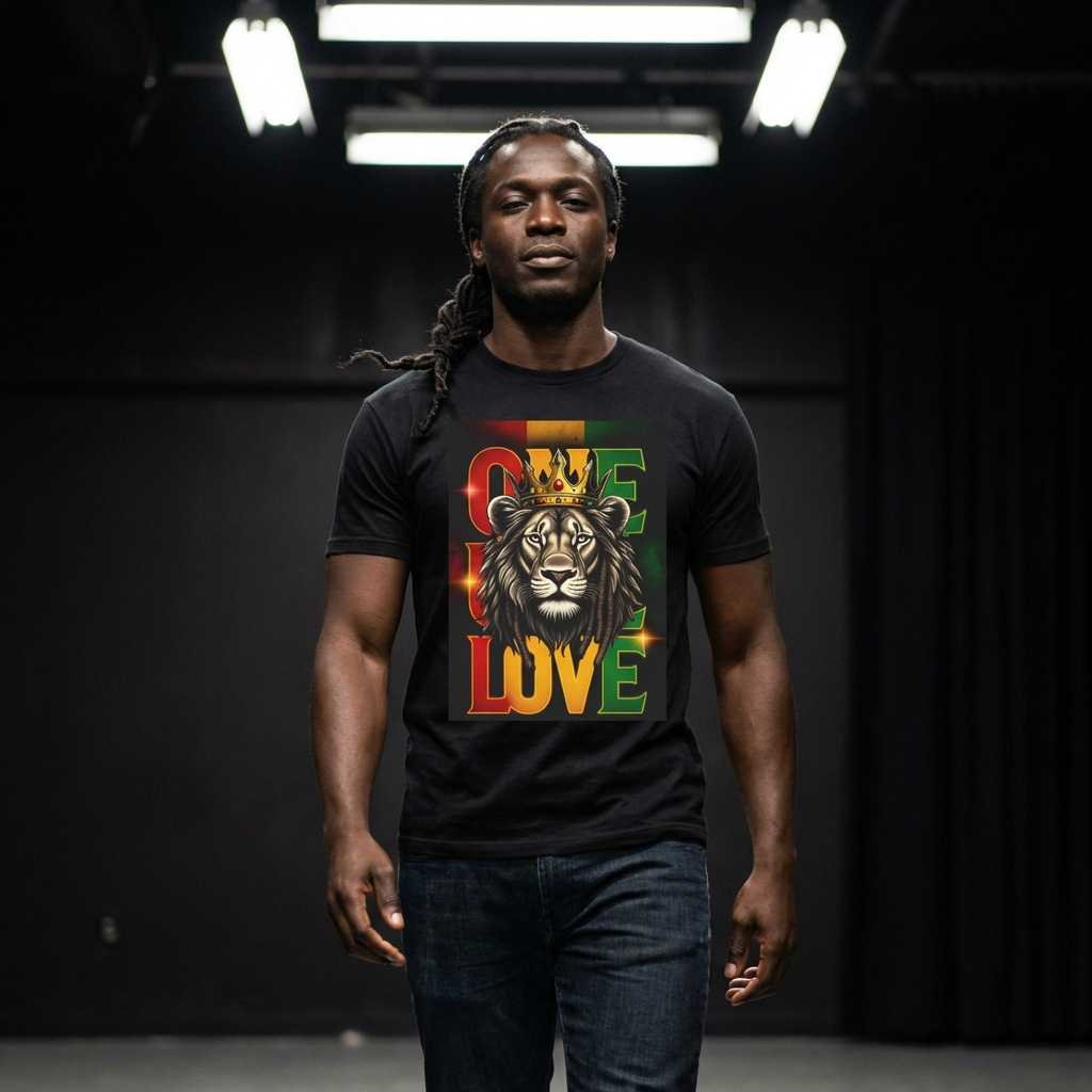Lion of Judah One Love T-Shirt – Rastafari Reggae Streetwear Tee product thumbnail image