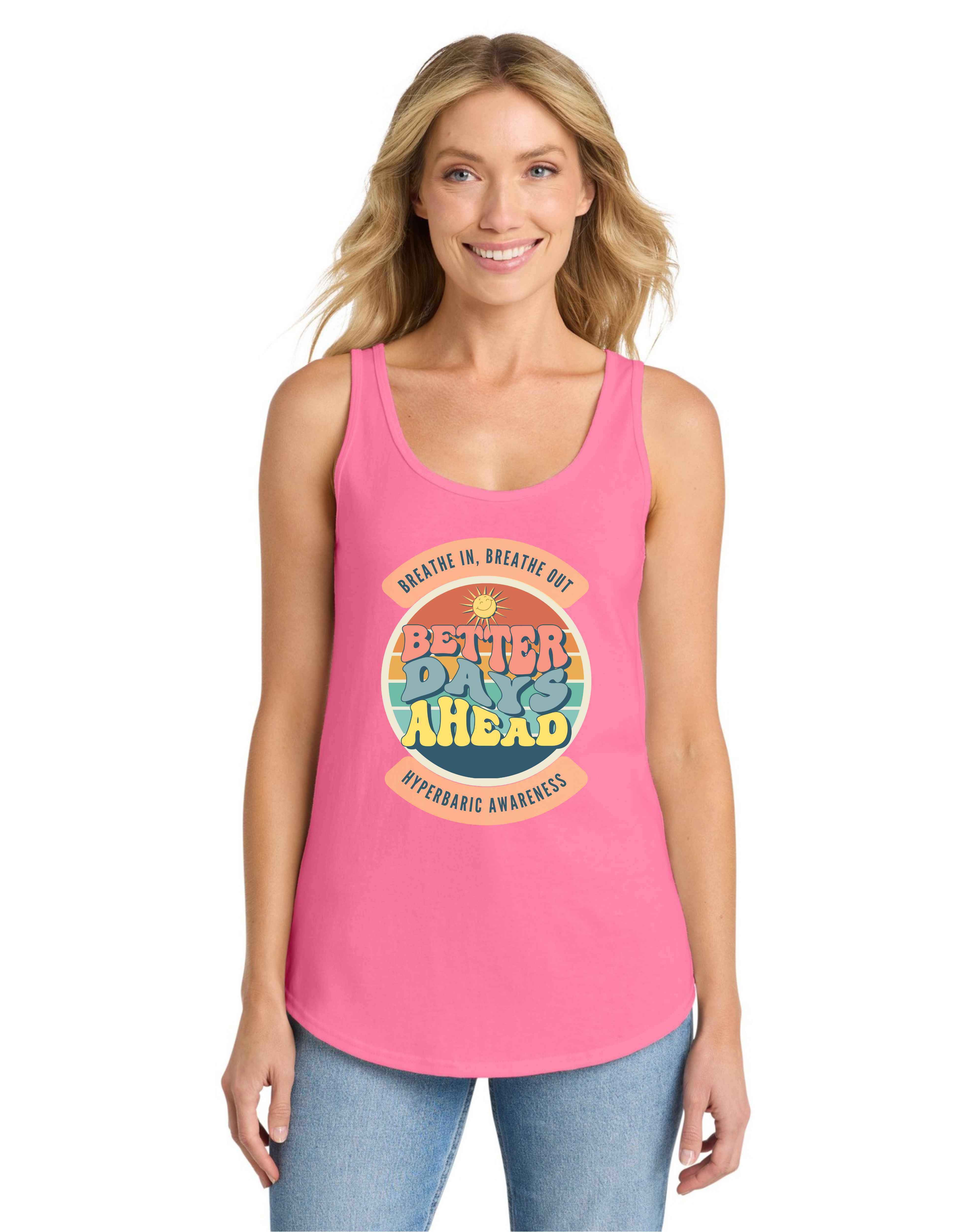 "Better Days Ahead" — ‘Breathe In, Breathe Out’ Hyperbaric Awareness Women’s Tank Top product thumbnail image "Better Days Ahead" — ‘Breathe In, Breathe Out’ Hyperbaric Awareness Women’s Tank Top product thumbnail image