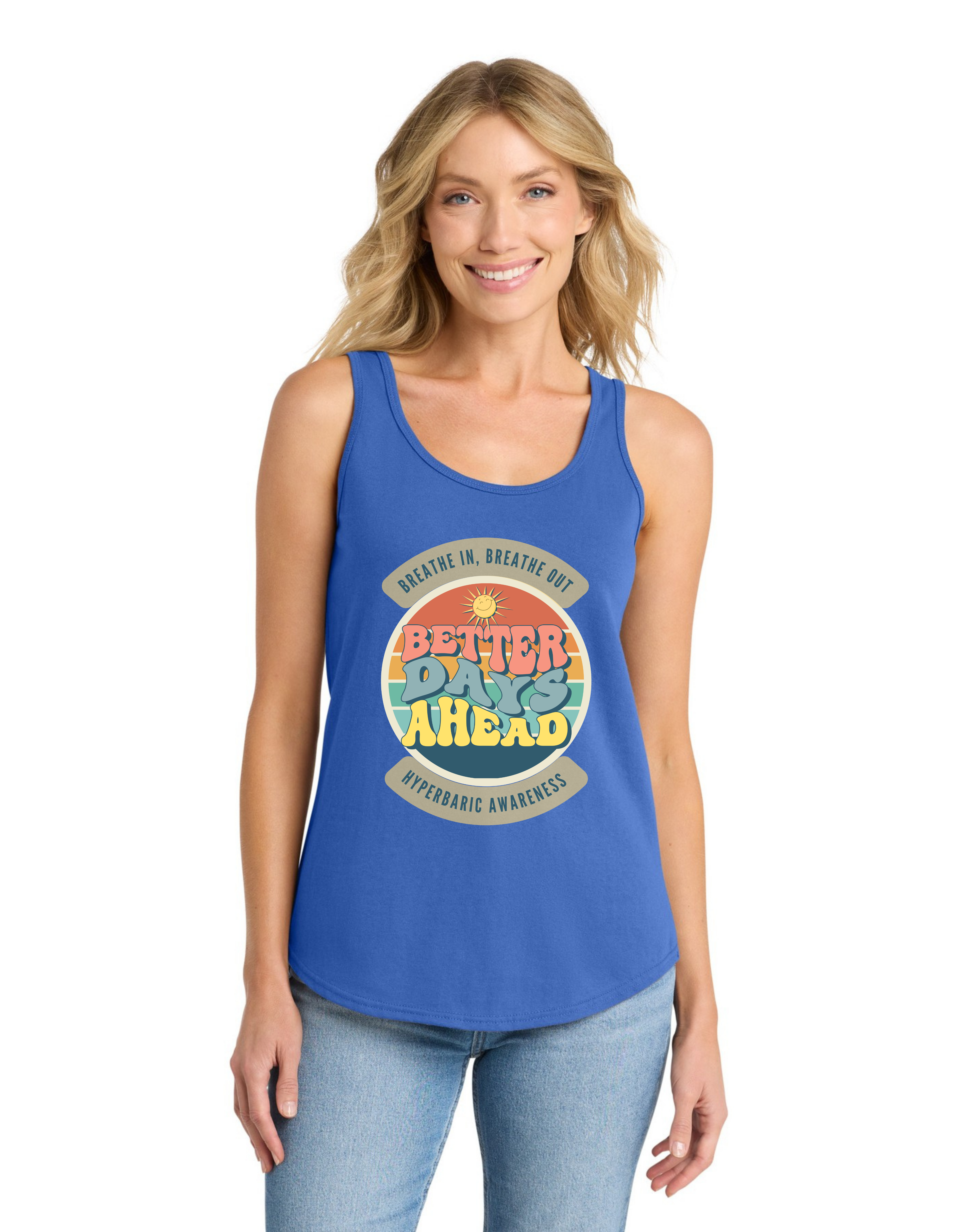 "Better Days Ahead" — ‘Breathe In, Breathe Out’ Hyperbaric Awareness Women’s Tank Top product thumbnail image "Better Days Ahead" — ‘Breathe In, Breathe Out’ Hyperbaric Awareness Women’s Tank Top product thumbnail image