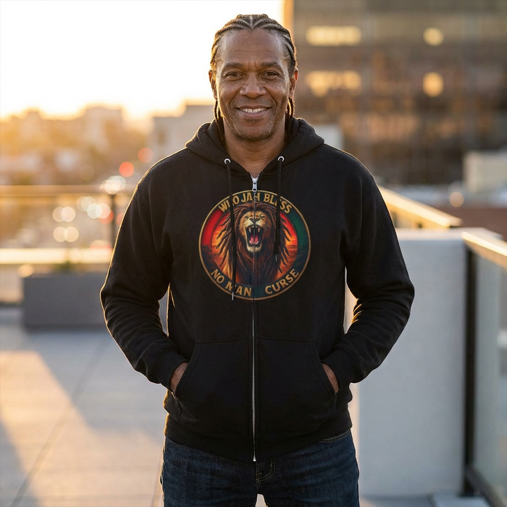 Lion of Judah Graphic Zip Hoodie - "Who JAH Bless No Man Curse" Vintage Style product thumbnail image Lion of Judah Graphic Zip Hoodie - "Who JAH Bless No Man Curse" Vintage Style product thumbnail image