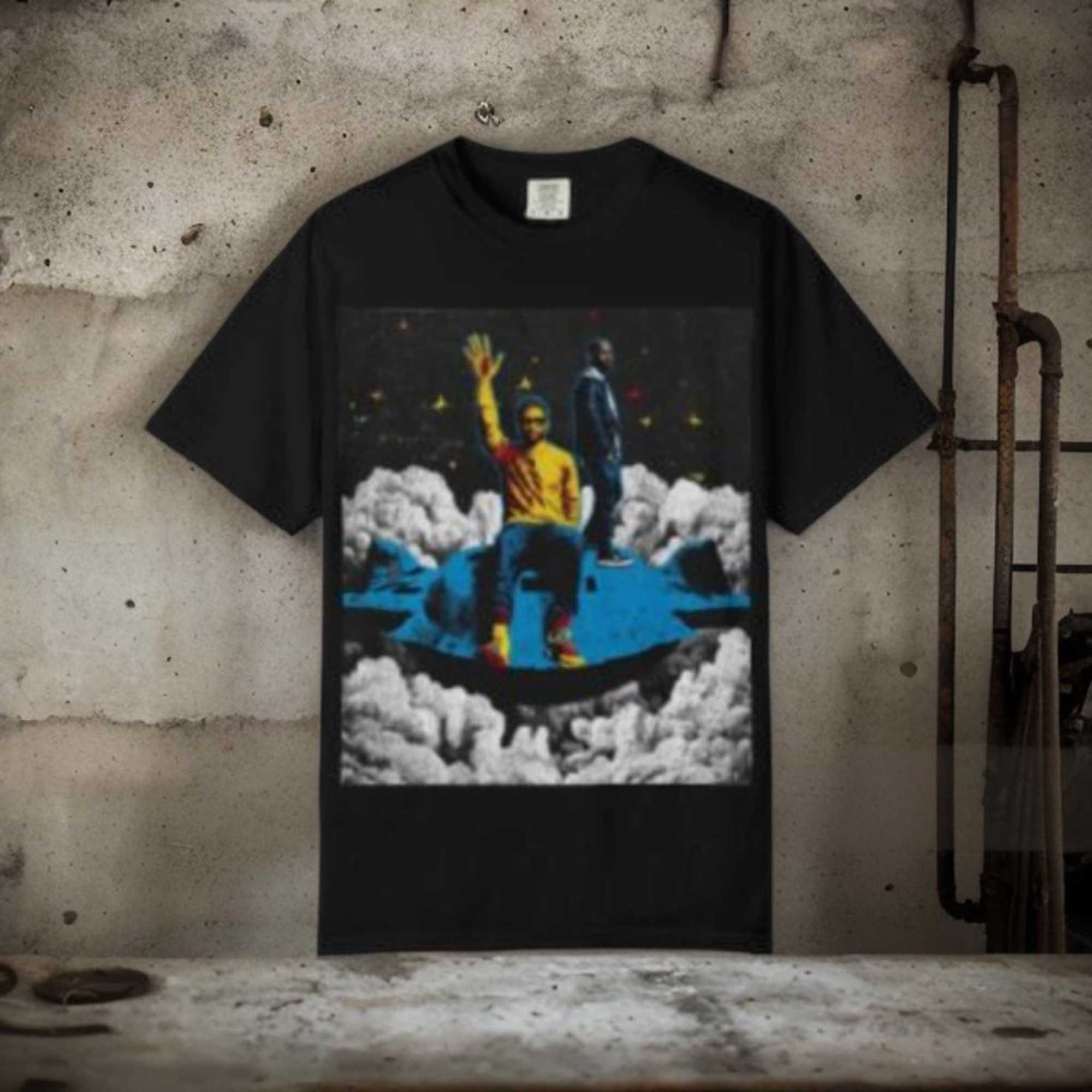 Surreal Skywalk Graphic T-Shirt — Retro Astronauts on Cloudscape product thumbnail image Surreal Skywalk Graphic T-Shirt — Retro Astronauts on Cloudscape product thumbnail image
