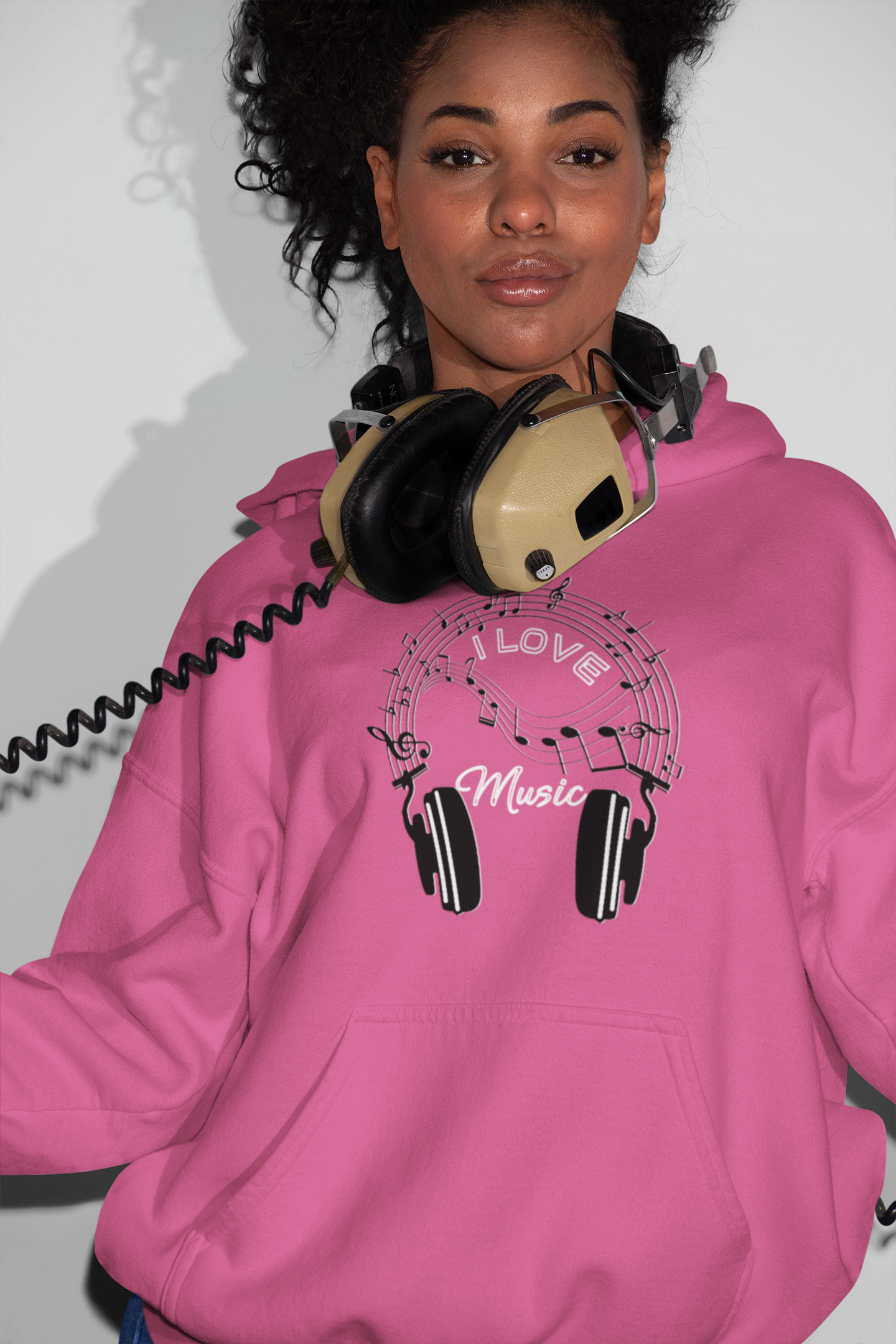 I Love Music Notes &amp; Headphones Unisex Hoodie – Musical Graphic Pullover for Music Lovers, Bandheads, Musicians