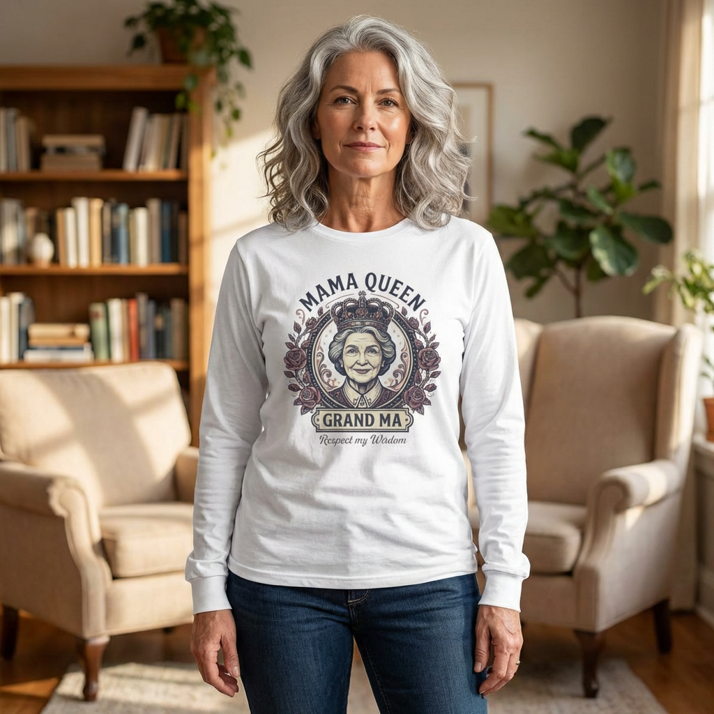 Mama Queen Grand Ma Tee — Vintage Floral Grandma Long Sleeve Mama Queen Grand Ma Tee — Vintage Floral Grandma Long Sleeve